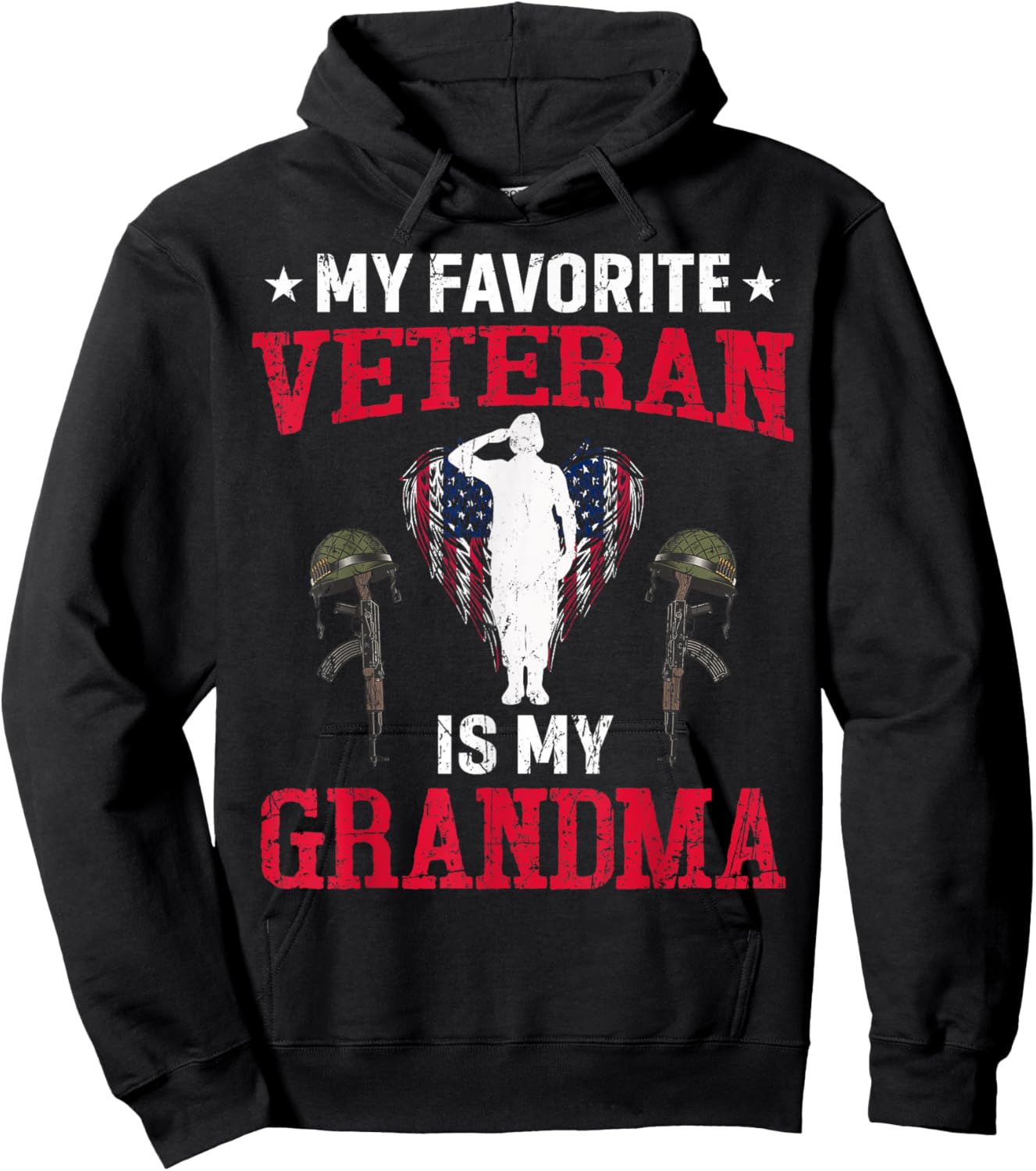 My Favorite Veteran Is My Grandma Usa Flag Vintage Men Women Hoodie - Hoodie | Black