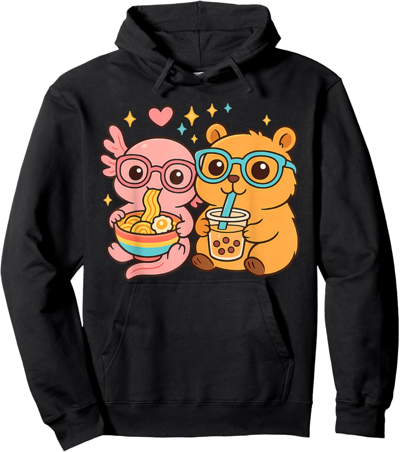 Cute Capybara Axolotl Kawaii Anime y2k Boba Kids Capibara Hoodie - Hoodie | Black