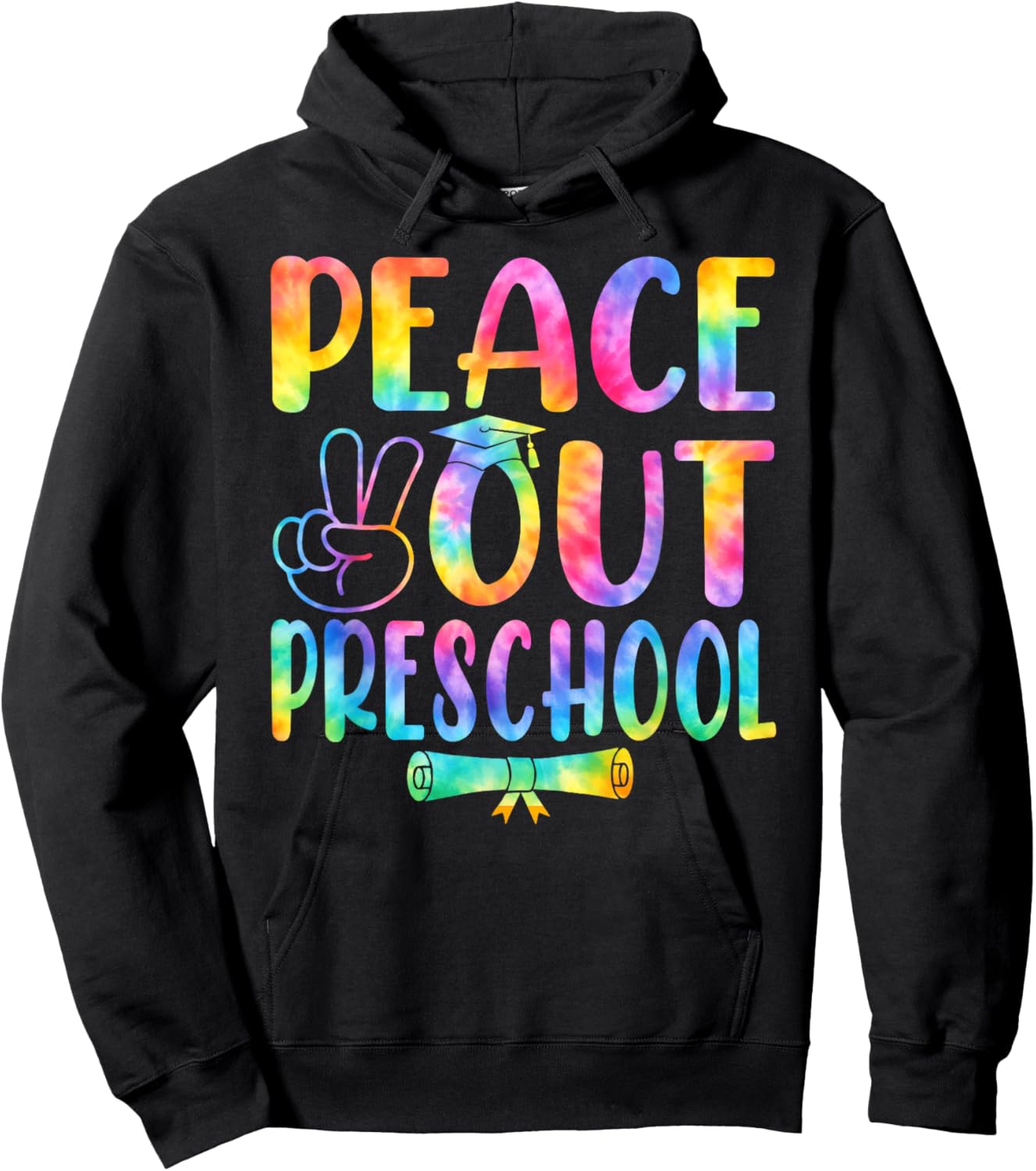 Peace Out Preschool Tie Dye Graduation Last Day of School Hoodie - Hoodie | Black
