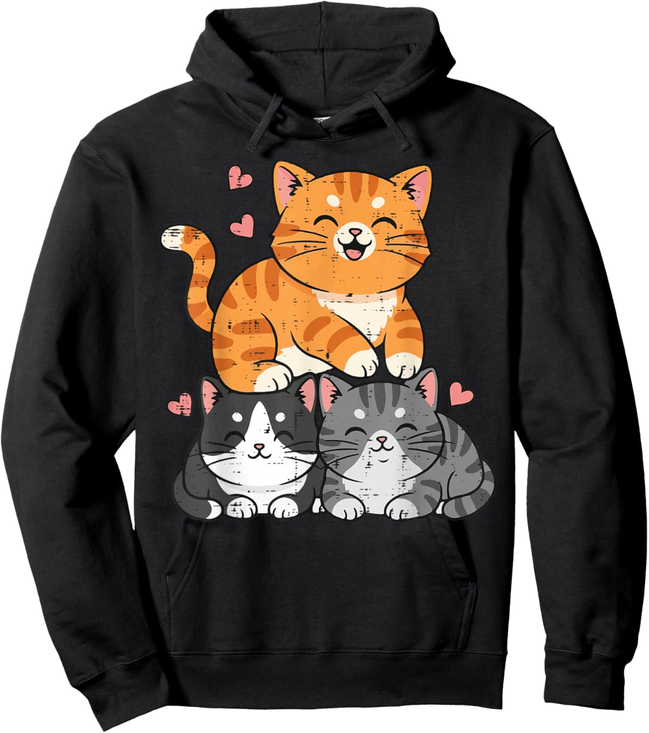 Cats Pyramid Pile Hearts Cute Kitten Kitty Girls Kids Women Hoodie - Hoodie | Black