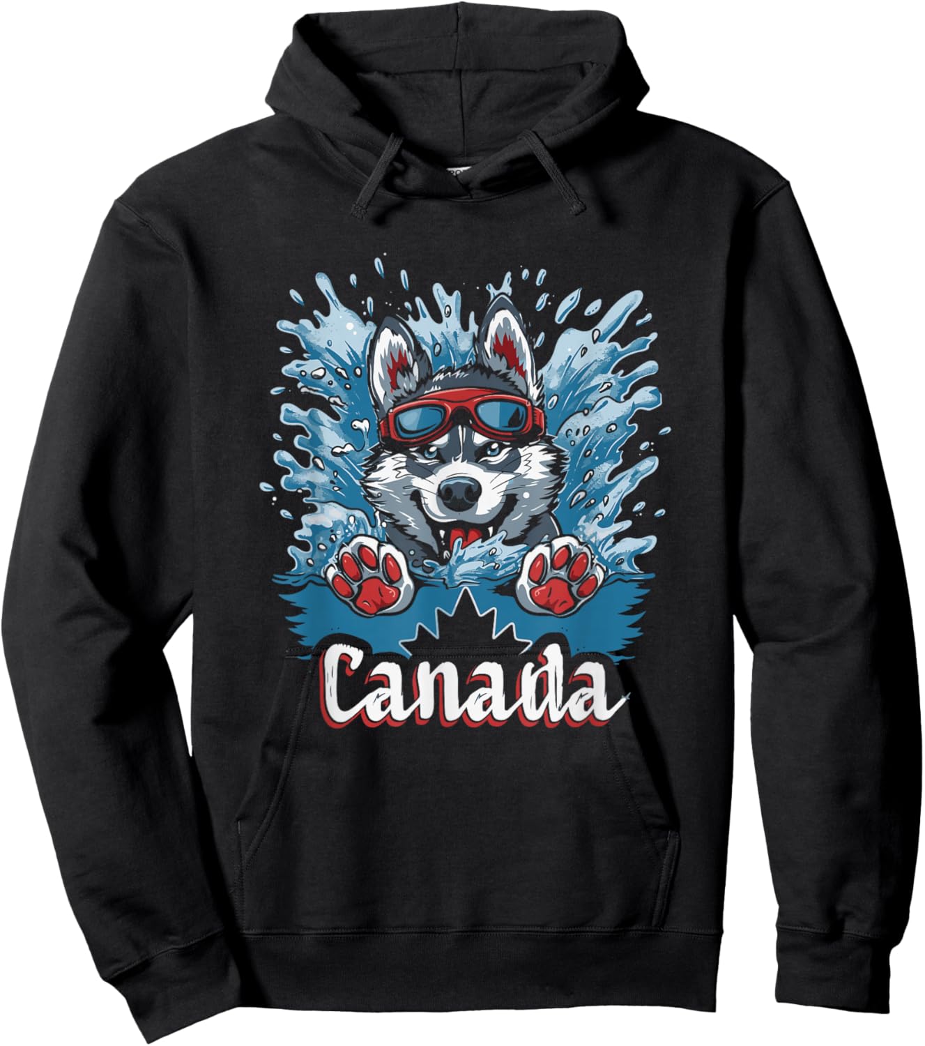 Canada Husky Dog Swimming Art - Canadian Souvenir Hoodie - Hoodie | Black