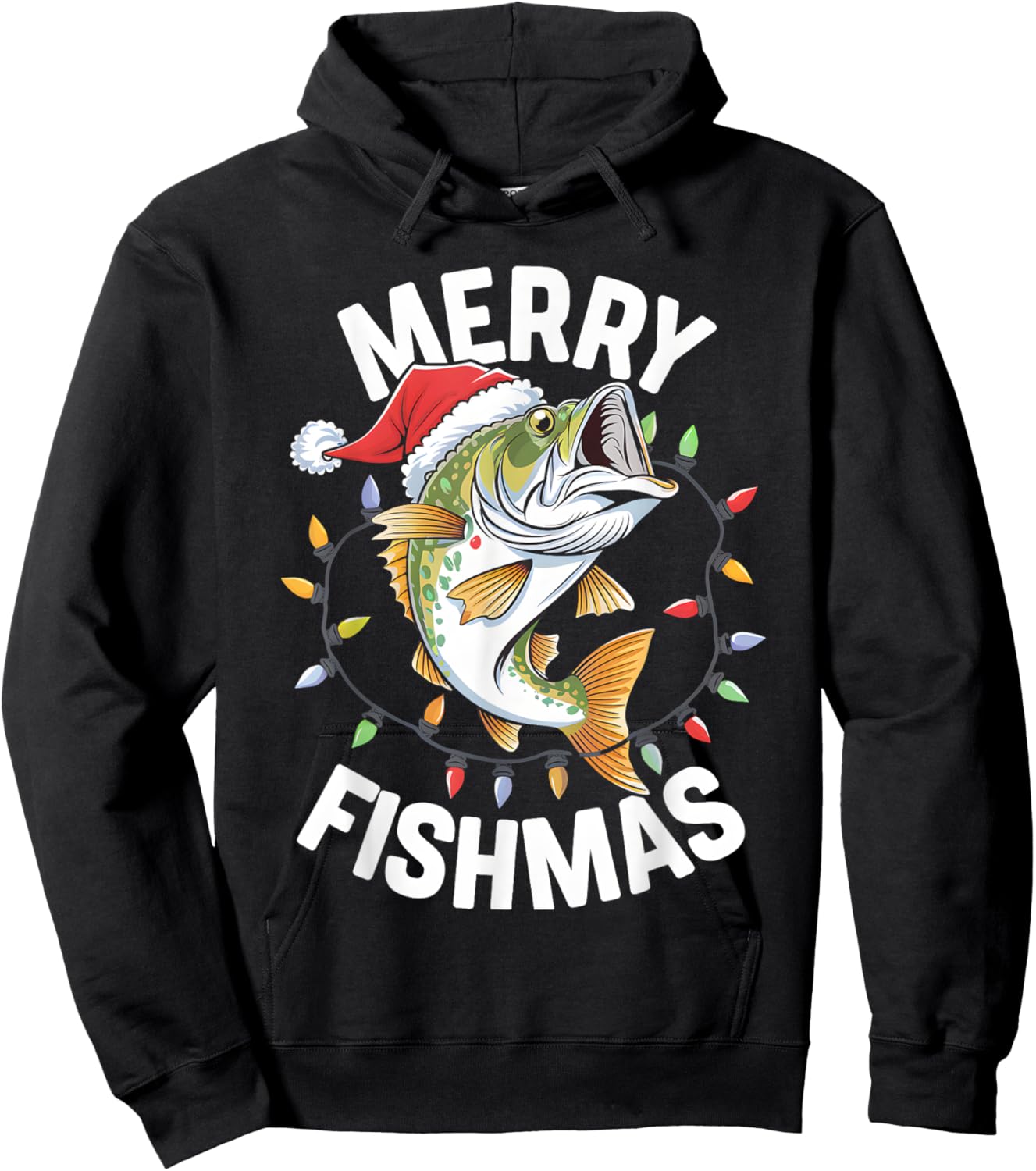 Merry Fishmas Santa Fishing Lovers Funny Fisherman Christmas Hoodie - Hoodie | Black