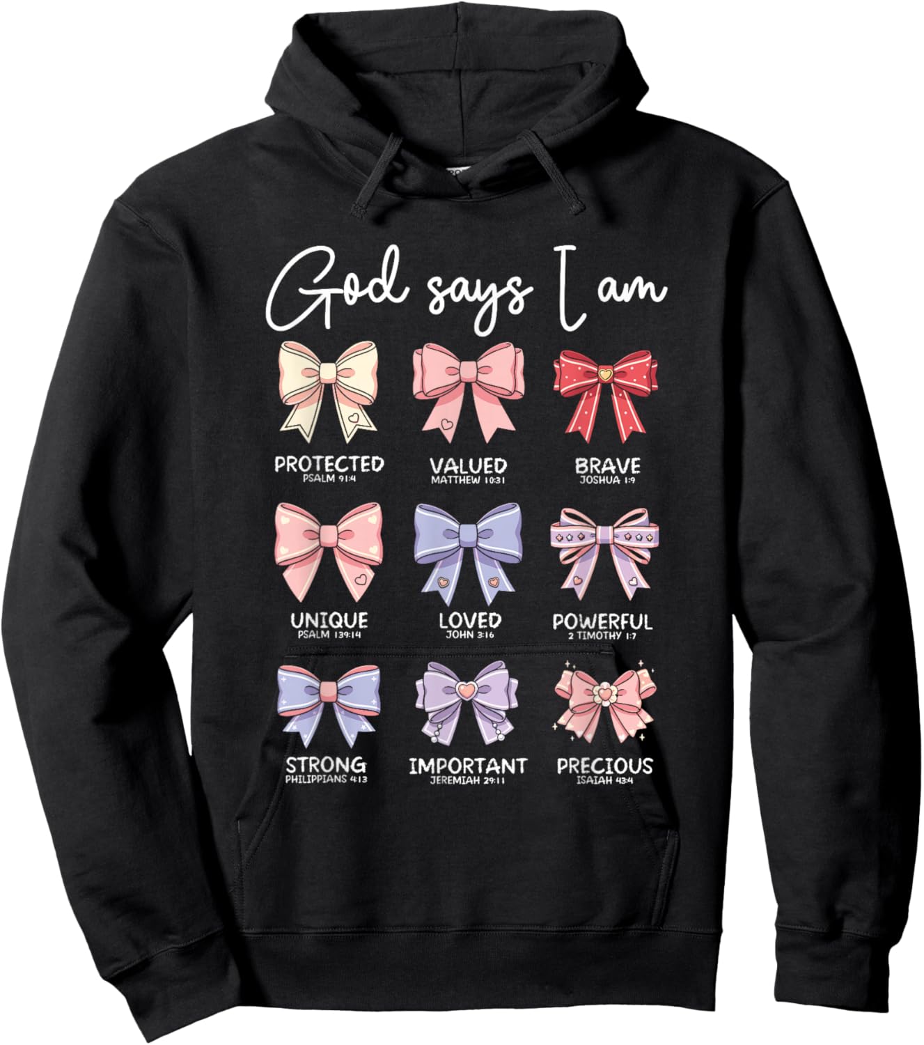 God Says I Am Coquette Bows Bible Verse Christian Ribbon Hoodie - Hoodie | Black