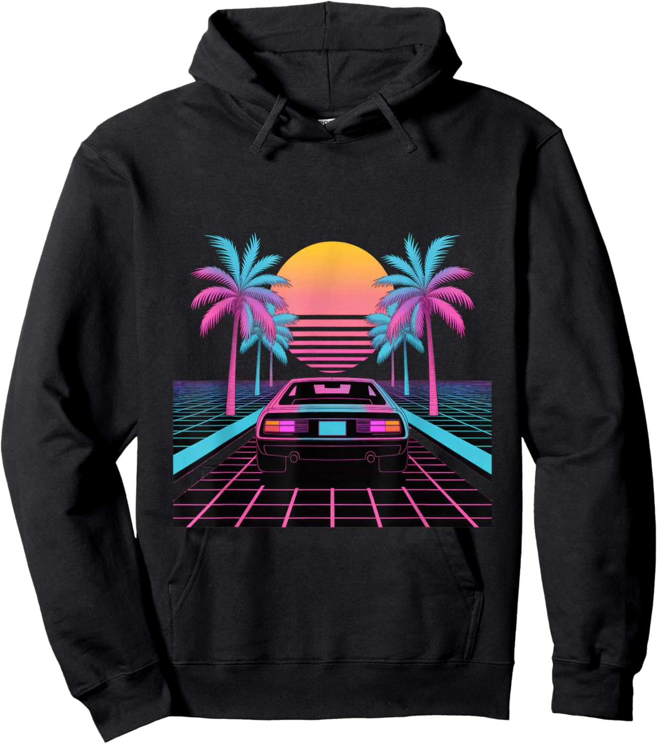 Retro Sunset Car Synthwave Aesthetic Hoodie - Hoodie | Black