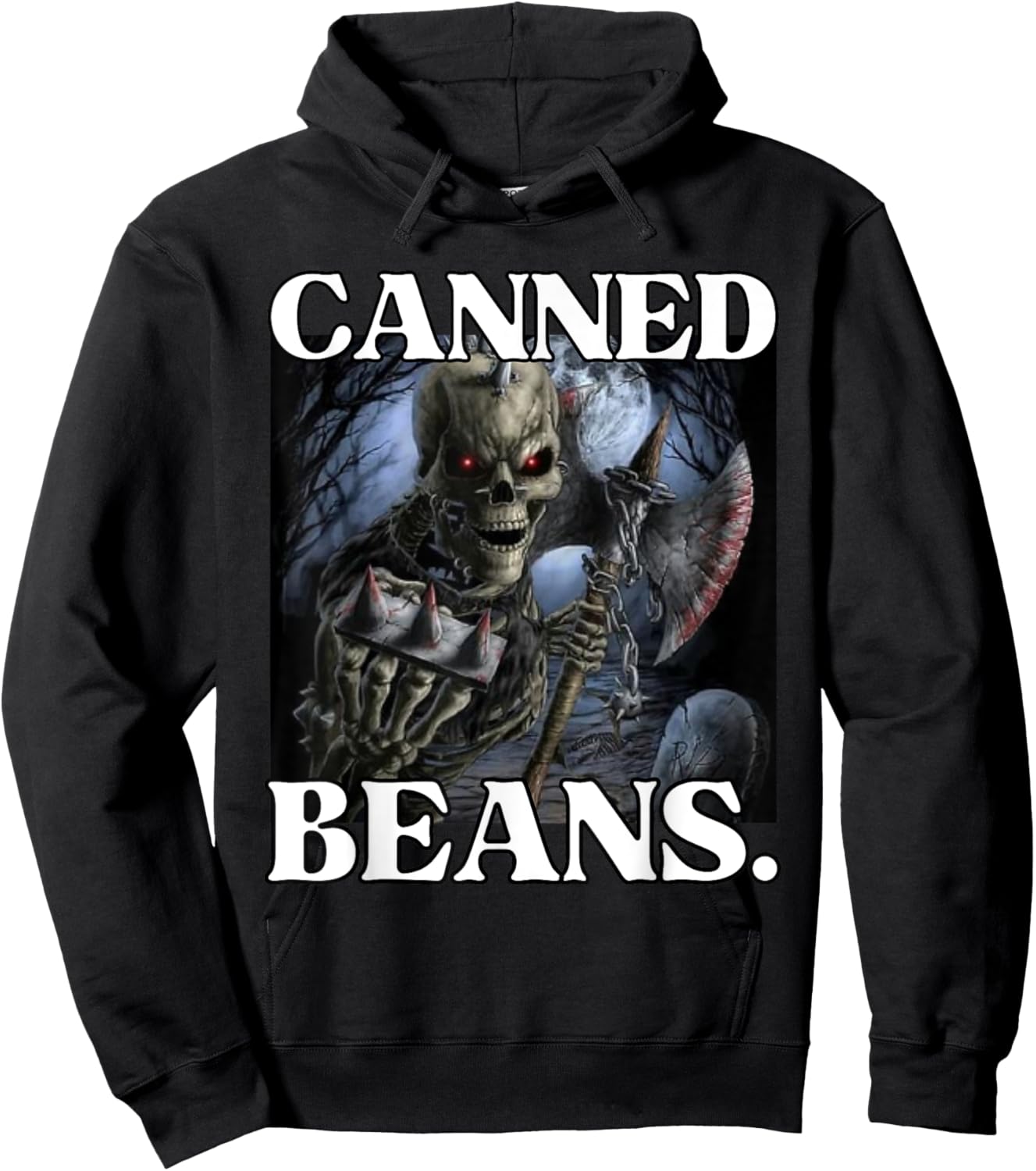 Canned Beans Enjoyer Funny Cringe Hard Skeleton Meme Hoodie - Hoodie | Black