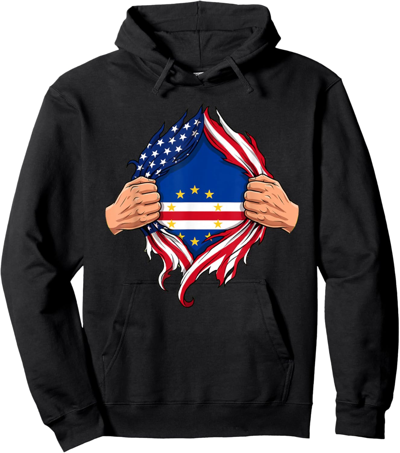 Cape Verdean American Flag Pride Heritage Patriotic Hoodie - Hoodie | Black