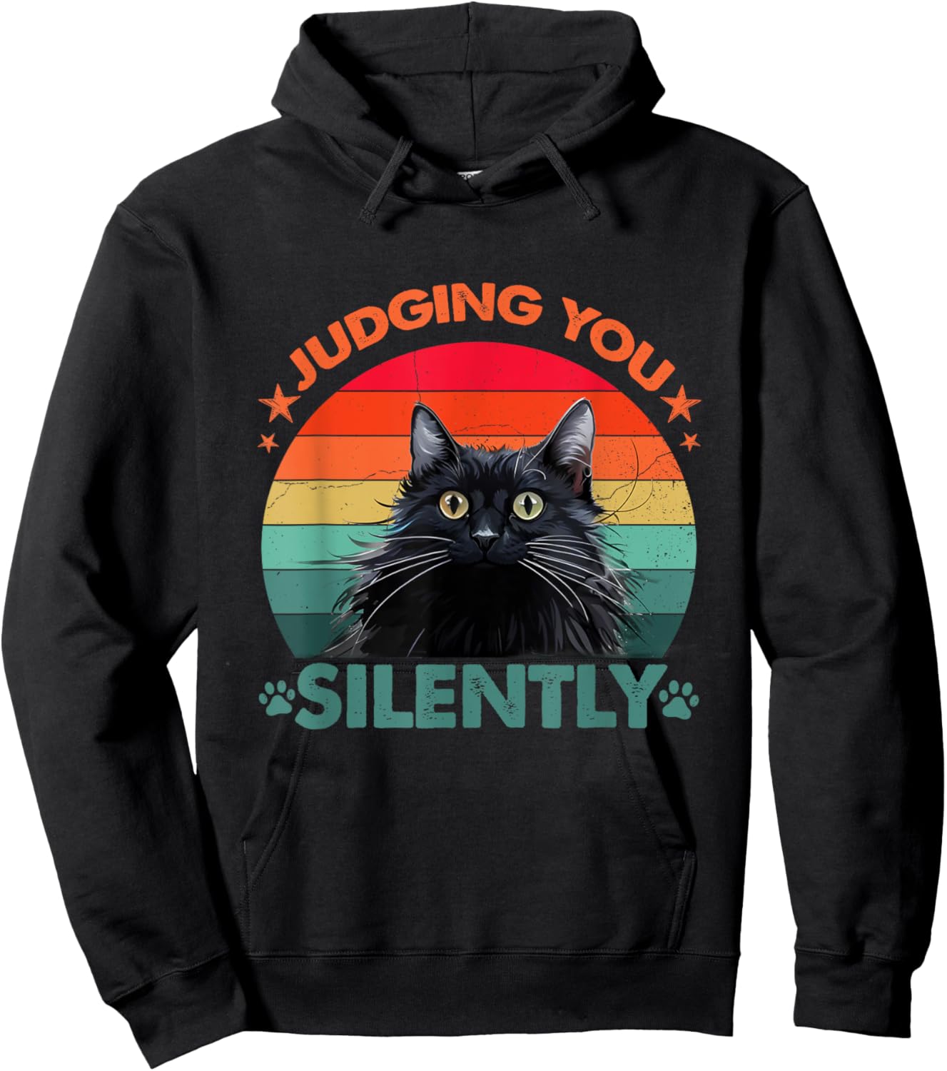 Vintage Funny Cat Judging You Silently Cat Women Kids Hoodie - Hoodie | Black