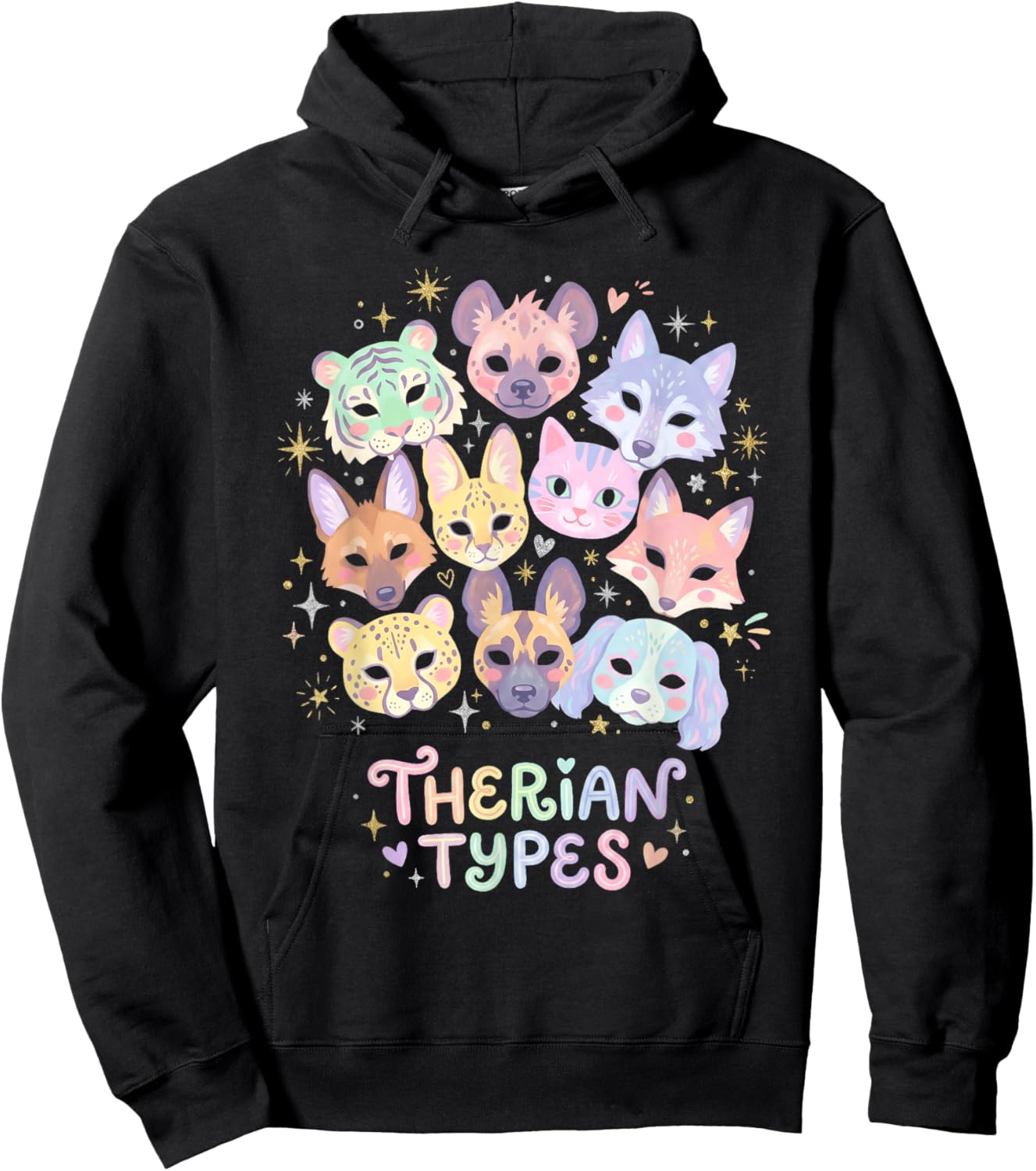 Therian Types Animal Identity Faces Pastel Art Hoodie - Hoodie | Black
