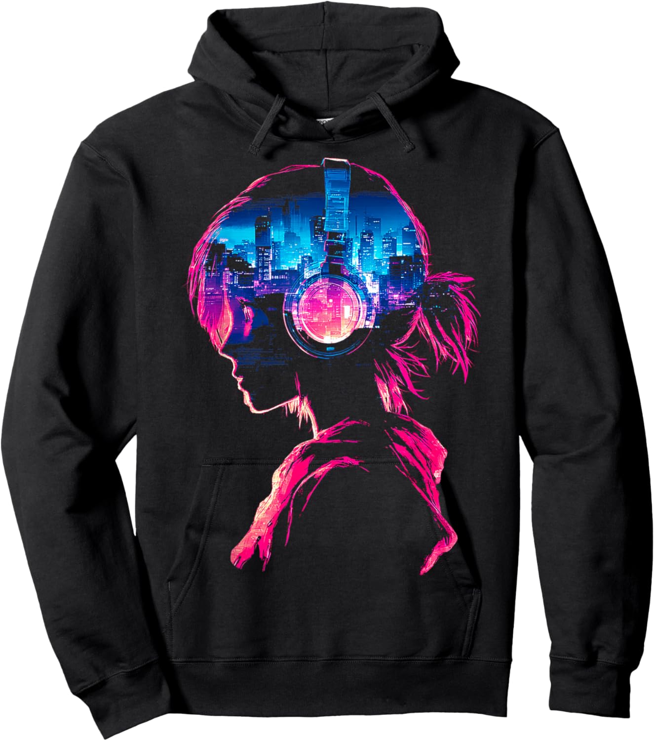 Anime Music Helmet Girl Hoodie - Hoodie | Black