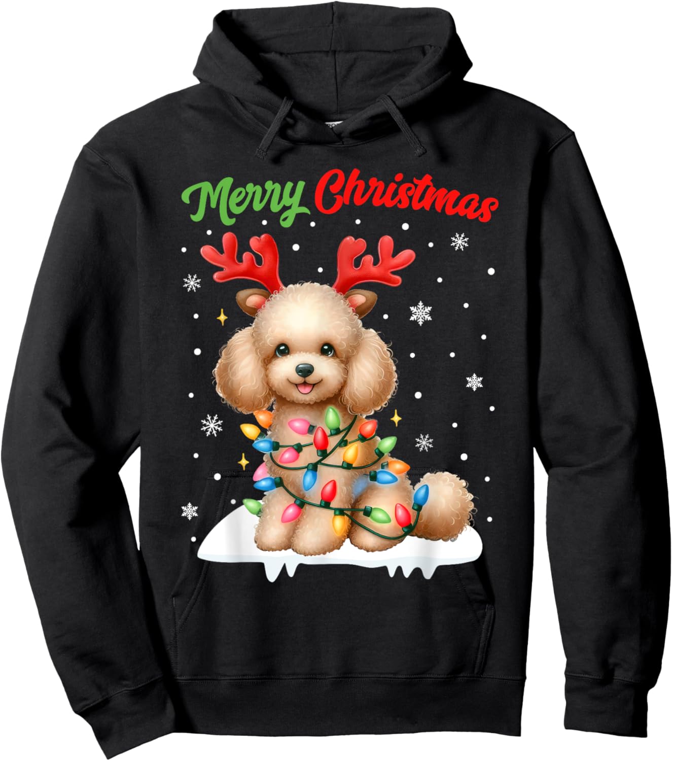 Christmas Pajamas Men Women Kids Christmas Poodle Dog Hoodie - Hoodie | Black