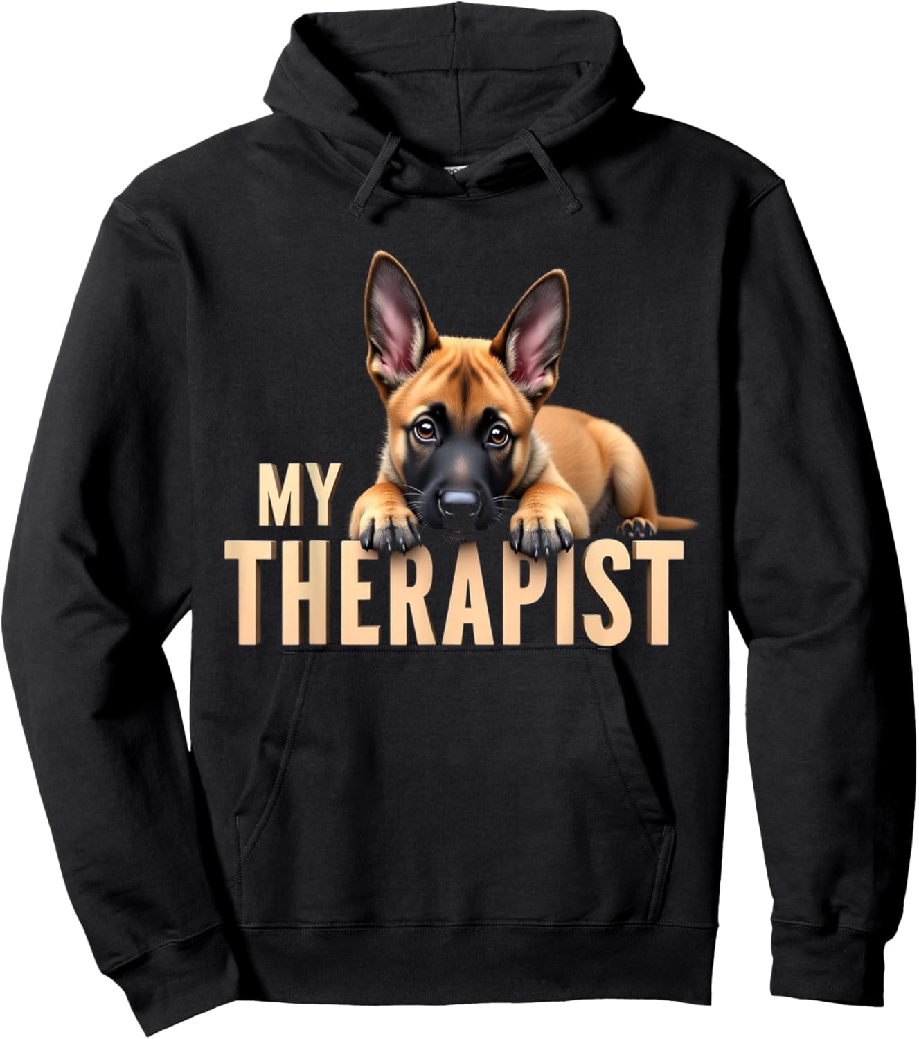 Funny Malinois Puppy My Therapist Belgian Shepherd Dog Hoodie - Hoodie | Black