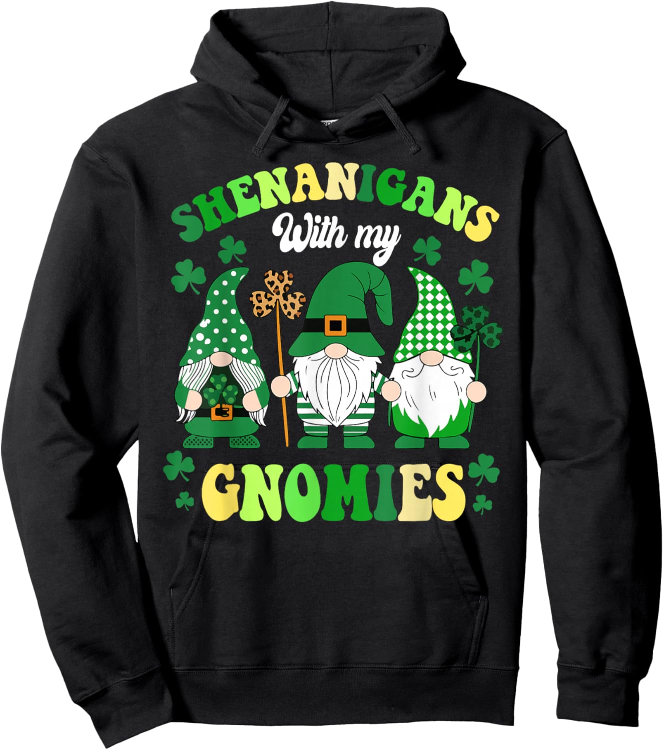 Groovy St Patricks Day Lucky Shamrock Gnomes Irish Women Hoodie - Hoodie | Black