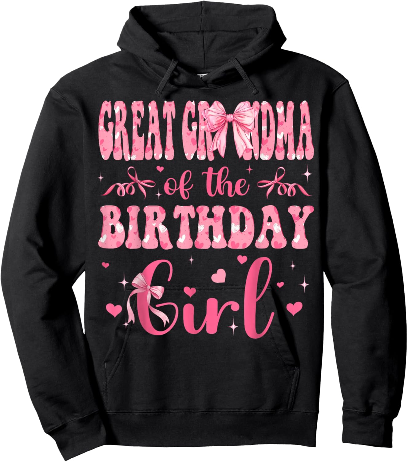 Great Grandma of The Birthday Girl Matching Pink Coquette Hoodie - Hoodie | Black