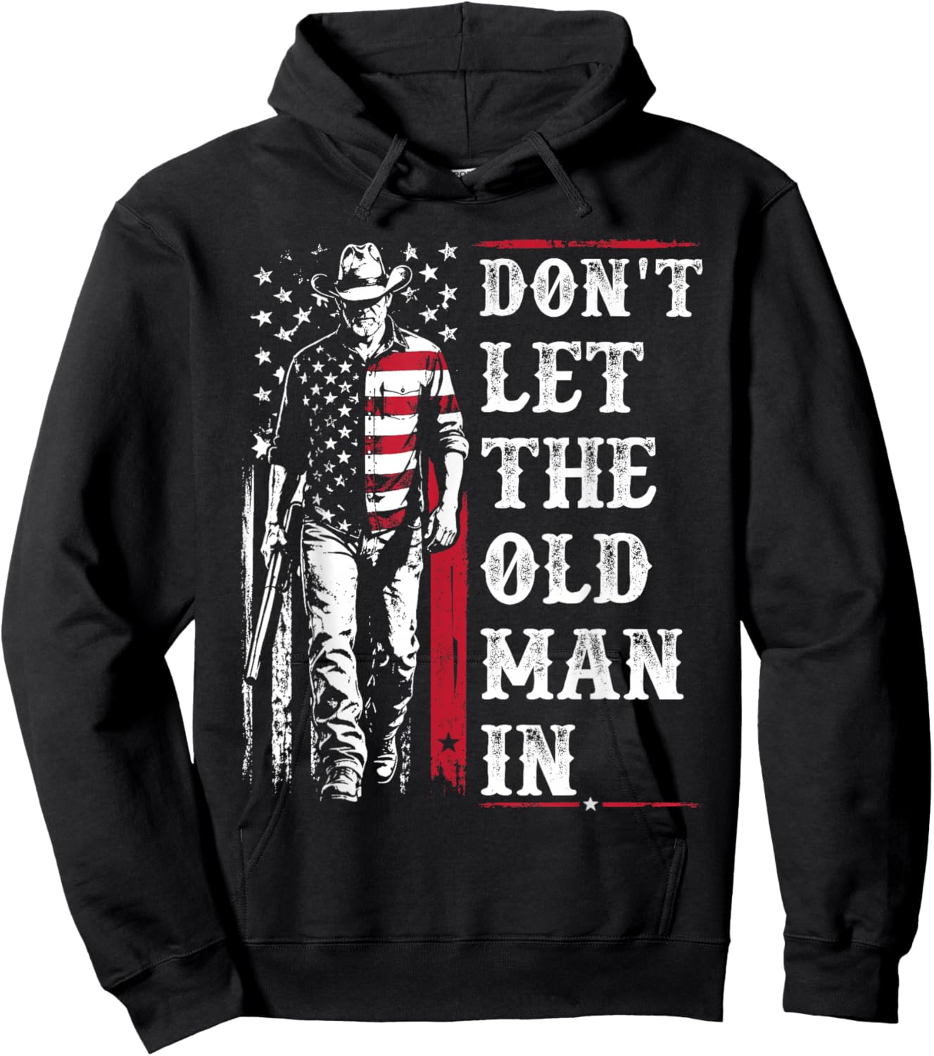 Retro Don't Let The Old Man in Vintage American Flag Hoodie - Hoodie | Black