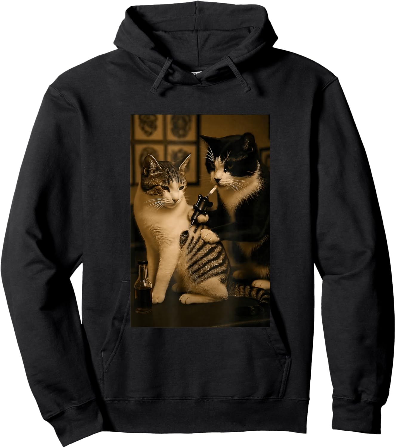 Vintage Katze Raucht Tattoo Tätowierte Kätzchen Künstler Hoodie - Hoodie | Black