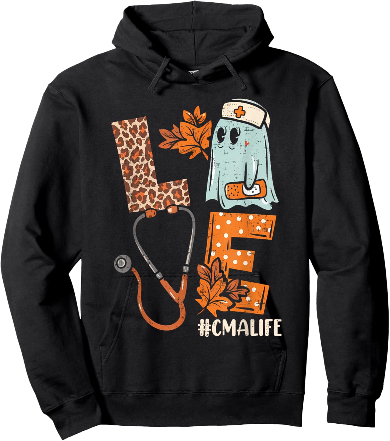 Halloween medical assistant shirts LOVE CMA life Stethoscope Hoodie - Hoodie | Black