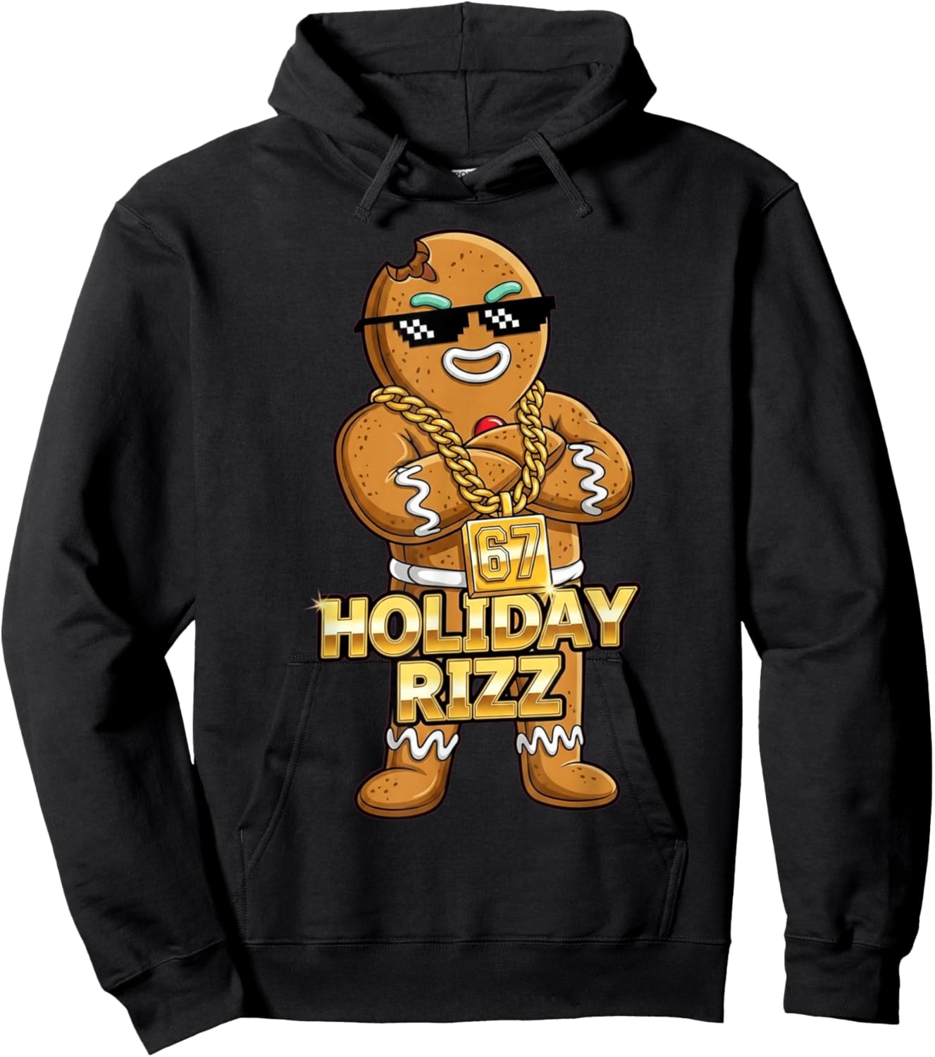 Holiday Rizz 67 Funny Christmas Gingerbread Man Meme Hoodie - Hoodie | Black
