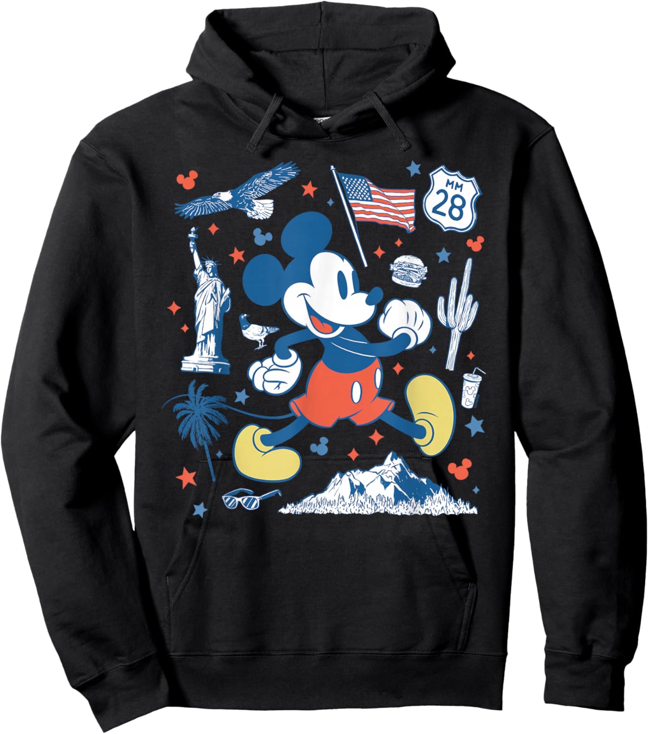 Disney Mickey Mouse USA Americana Collage 4th of July 250th Hoodie - Hoodie | Black