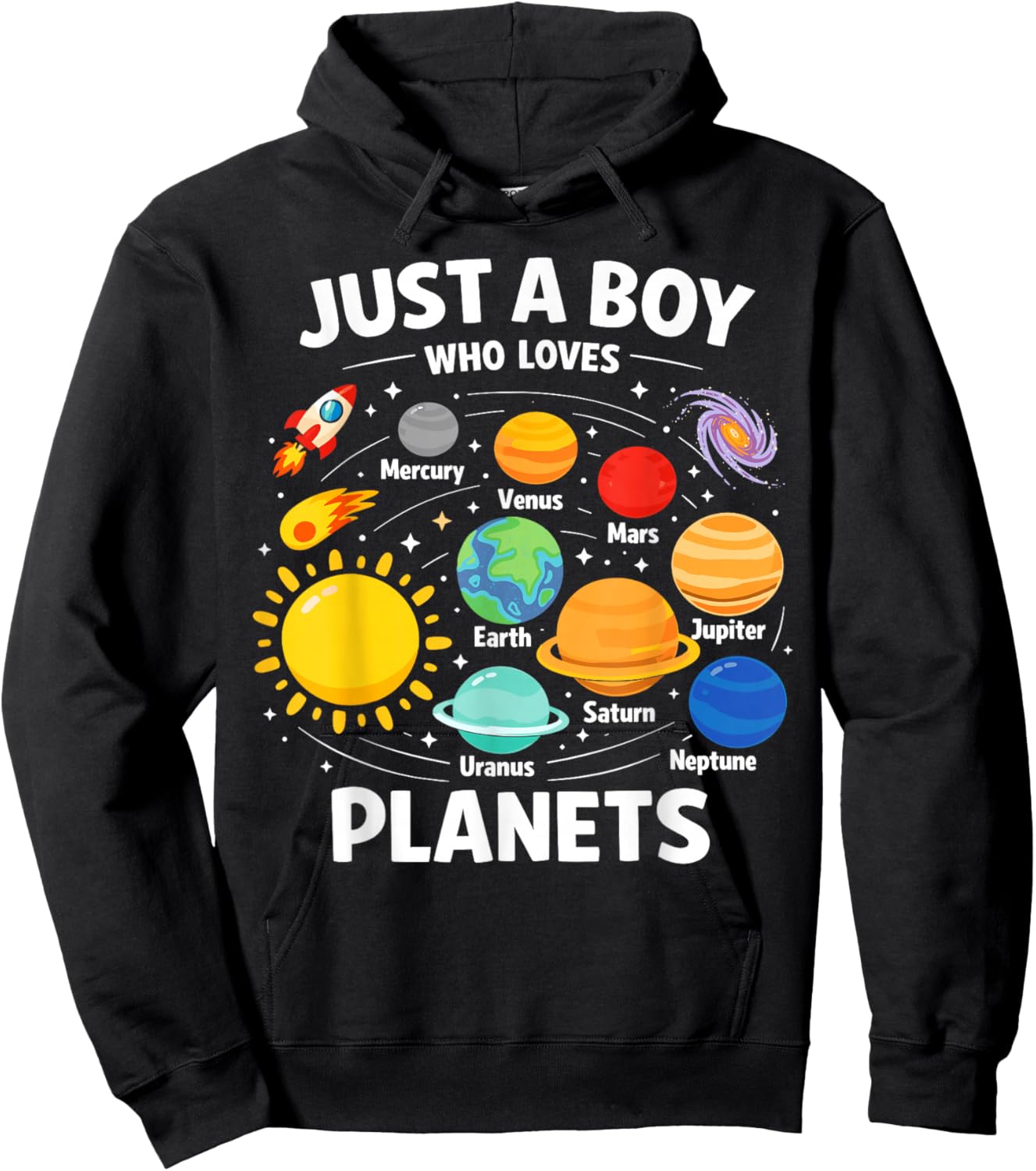 Just A Boy Who Loves Planets Solar Space System Astronomy Hoodie - Hoodie | Black