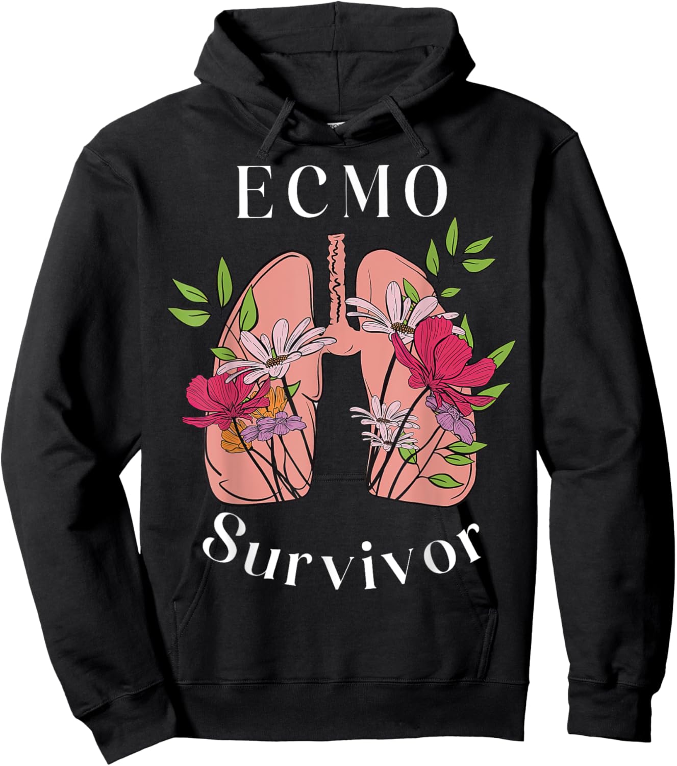 Floral Lungs ECMO Survivor ECMO Oxygenator Nurse Hospital Hoodie - Hoodie | Black