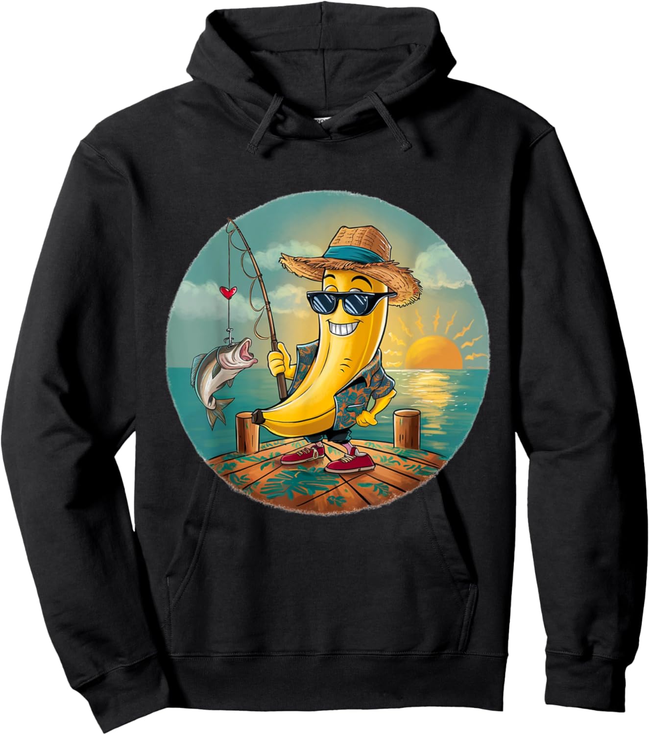 Lucky Fishing Funny Banana Humor Hoodie - Hoodie | Black