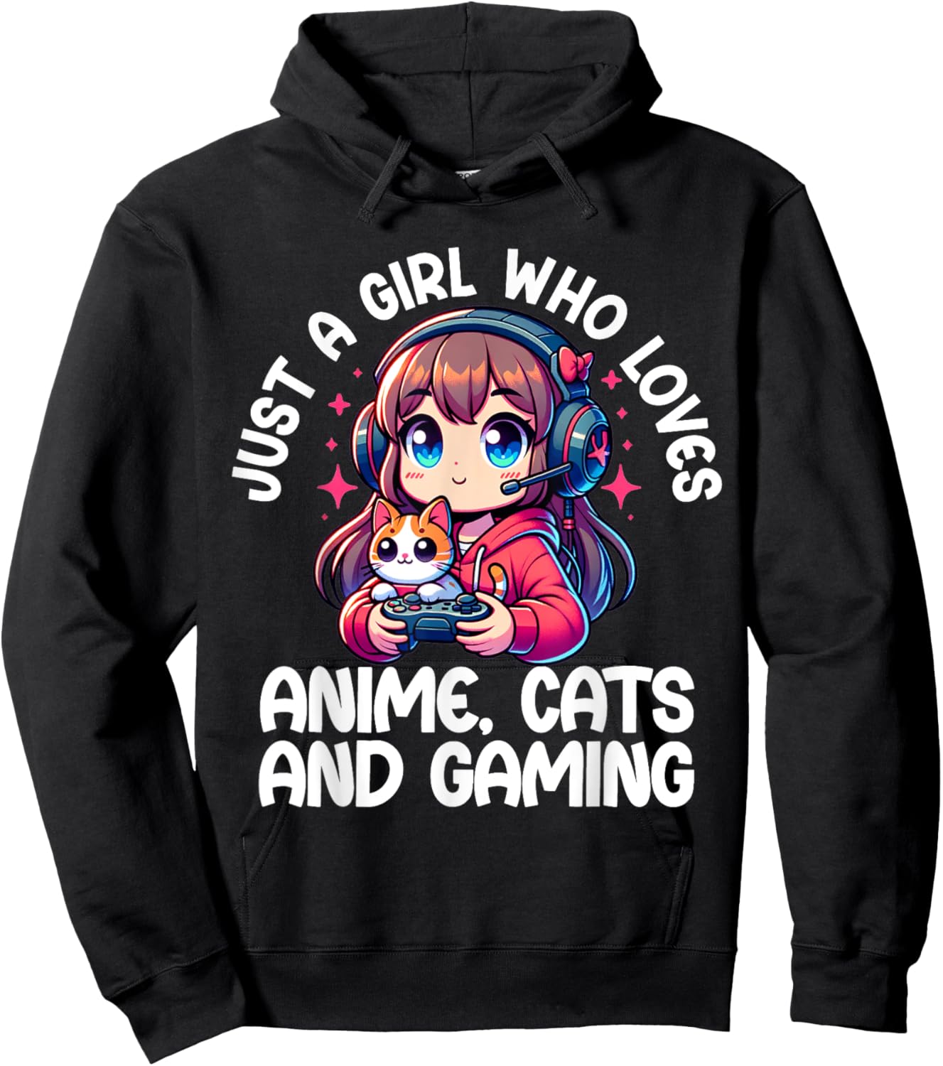 Just A Girl Who Loves Anime Cats And Gaming. Anime Cats Hoodie - Hoodie | Black
