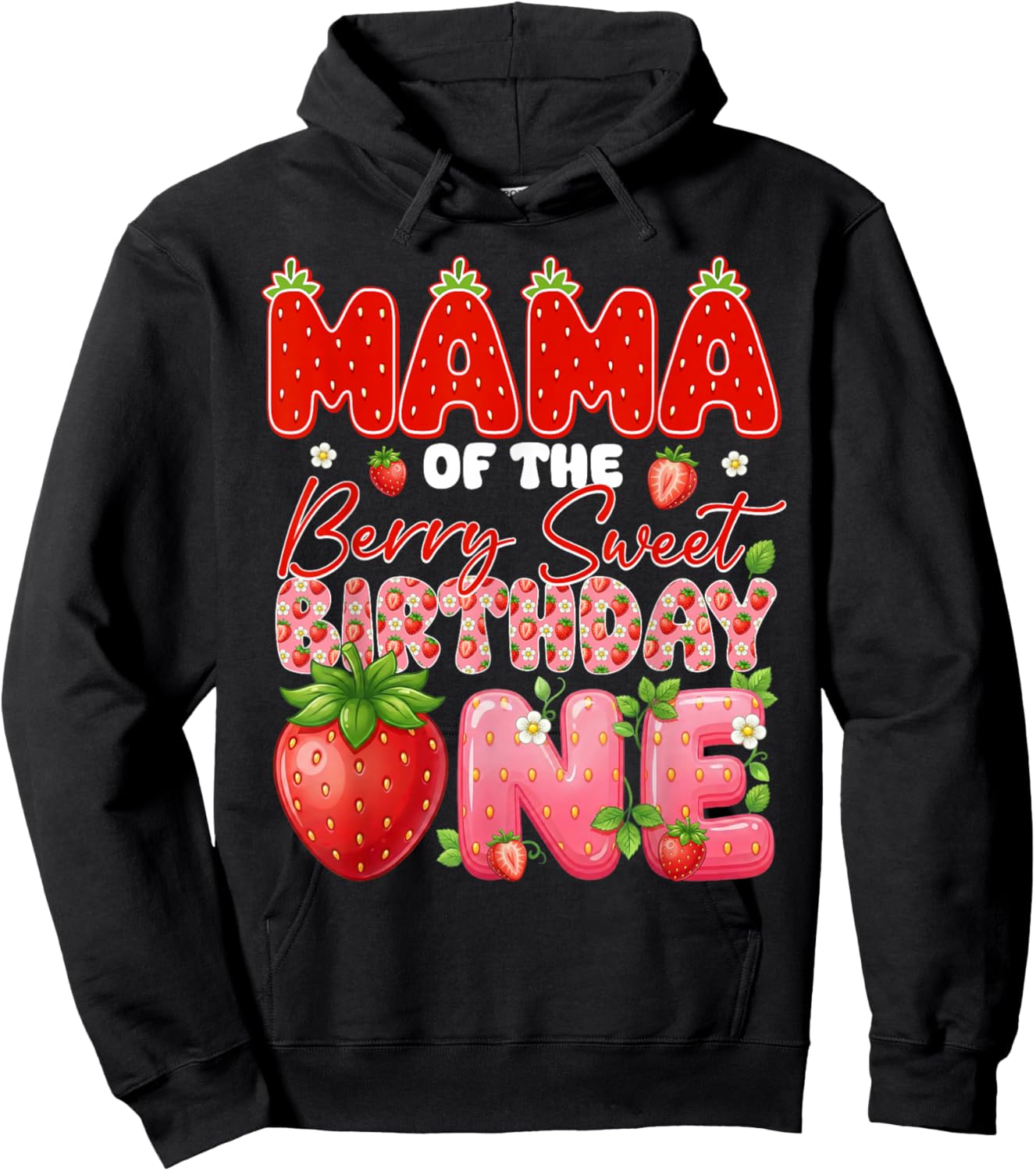Mama of The Berry Sweet Birthday One Strawberry Matching Hoodie - Hoodie | Black