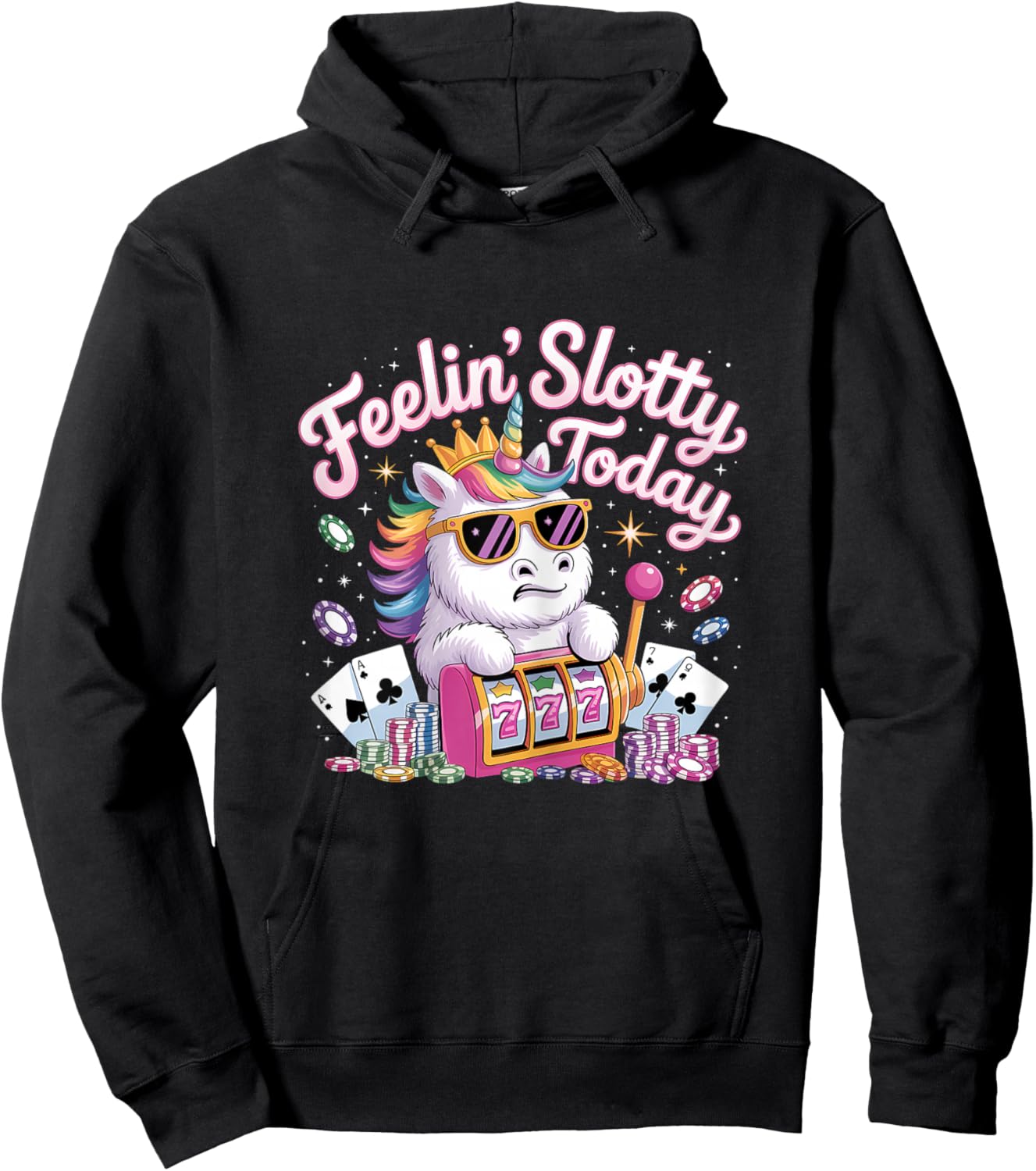 Feeling Slotty Today Slot Machine Unicorn Casino Gambling Hoodie - Hoodie | Black