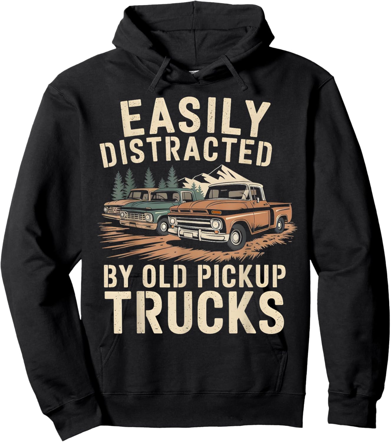 Easily Distracted By Old Pickup Trucks Hoodie - Hoodie | Black