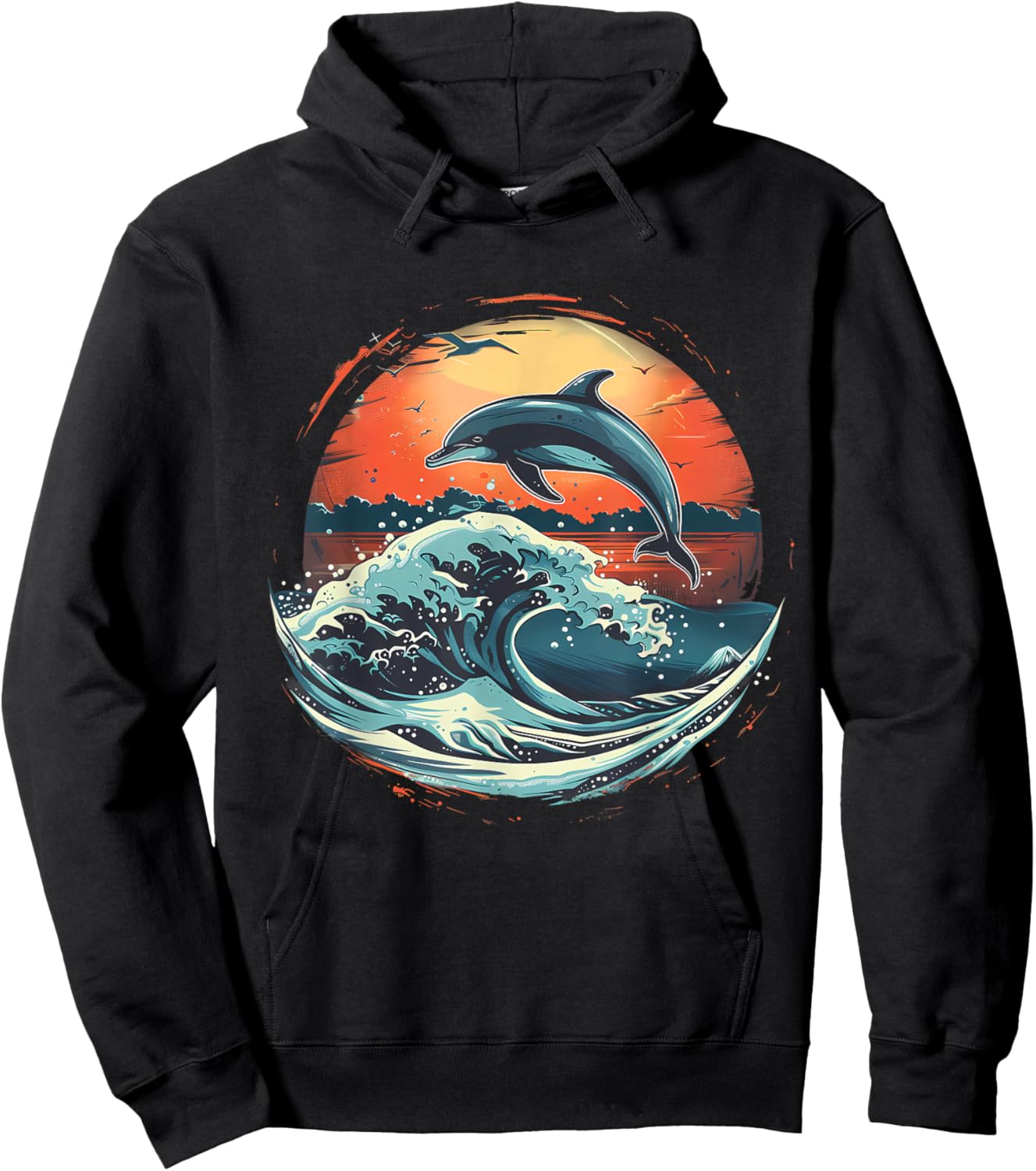 Dolphin Sunset Ocean Sea Dolphin Sea Ocean Animal Lover Hoodie - Hoodie | Black