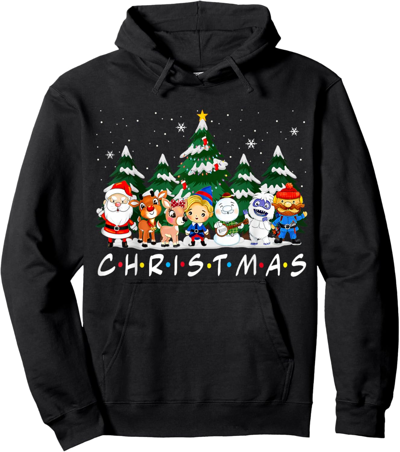 Friends Christmas Santa Rudolph Snowman Family Pajama Xmas Hoodie - Hoodie | Black