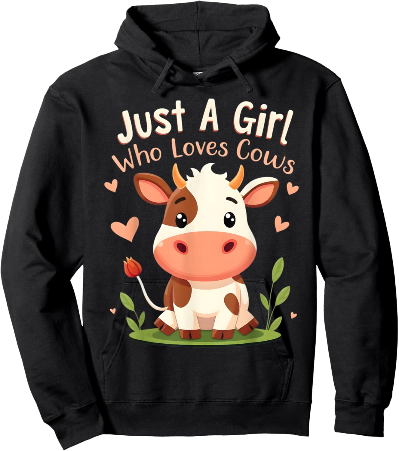 Just A Girl Who Loves Cows Cute Cow Art Hoodie - Hoodie | Black