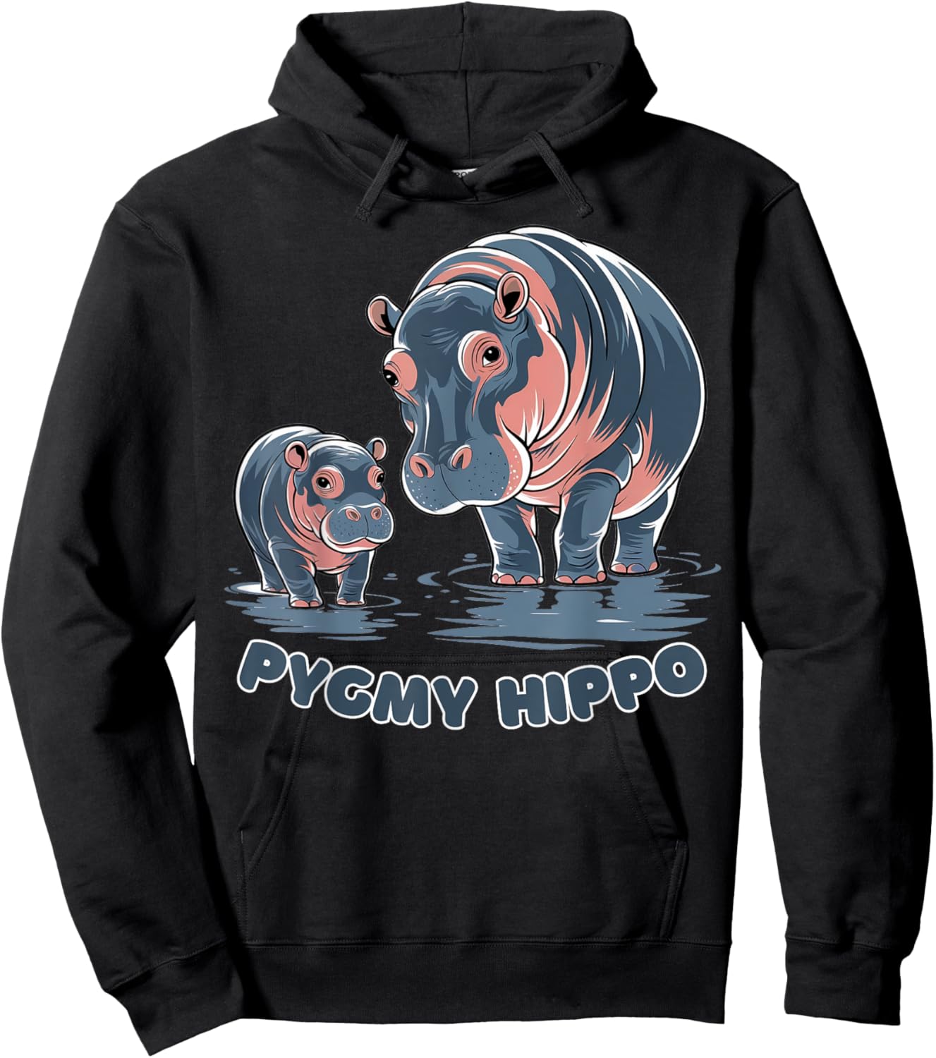 Cute Baby Pygmy Hippo Moo Deng Funny Zoo For Family Kids Hoodie - Hoodie | Black