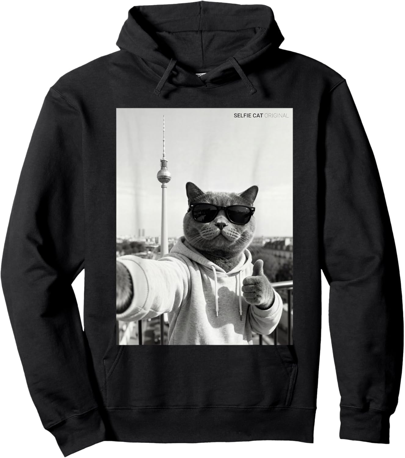 Cool Cat Selfie Berlin Funny Cat Meme Funny Hoodie - Hoodie | Black