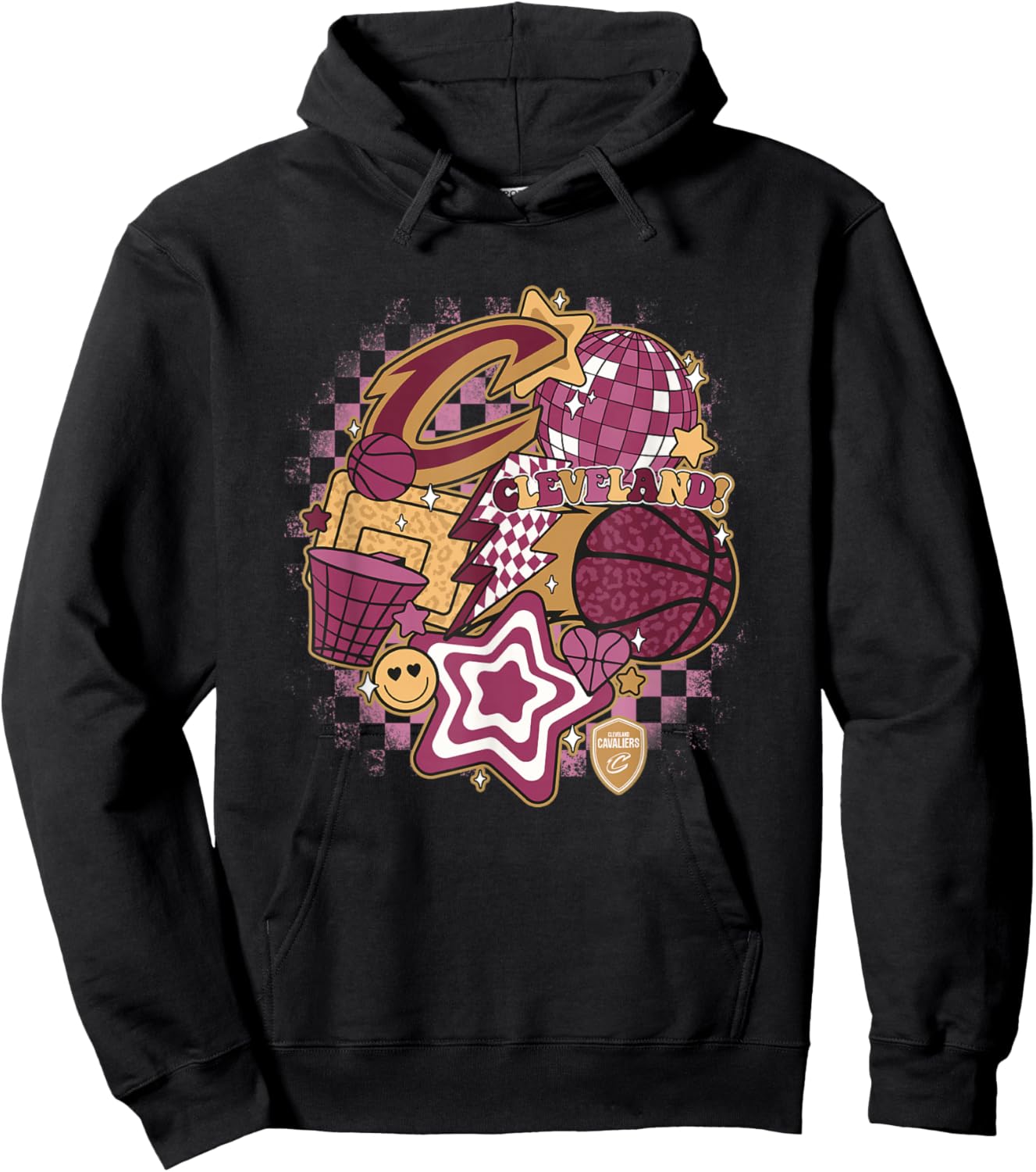 NBA Cleveland Cavaliers Psychedelic Basketball Collage , Small, White Hoodie - Hoodie | Black