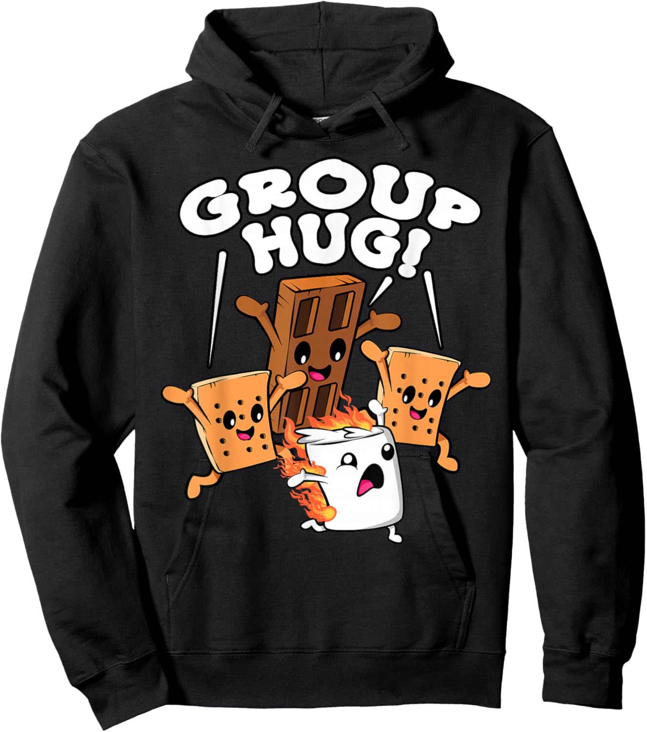 Funny Camping Smores Group Hug Marshmallow Chocolate Camper Hoodie - Hoodie | Black