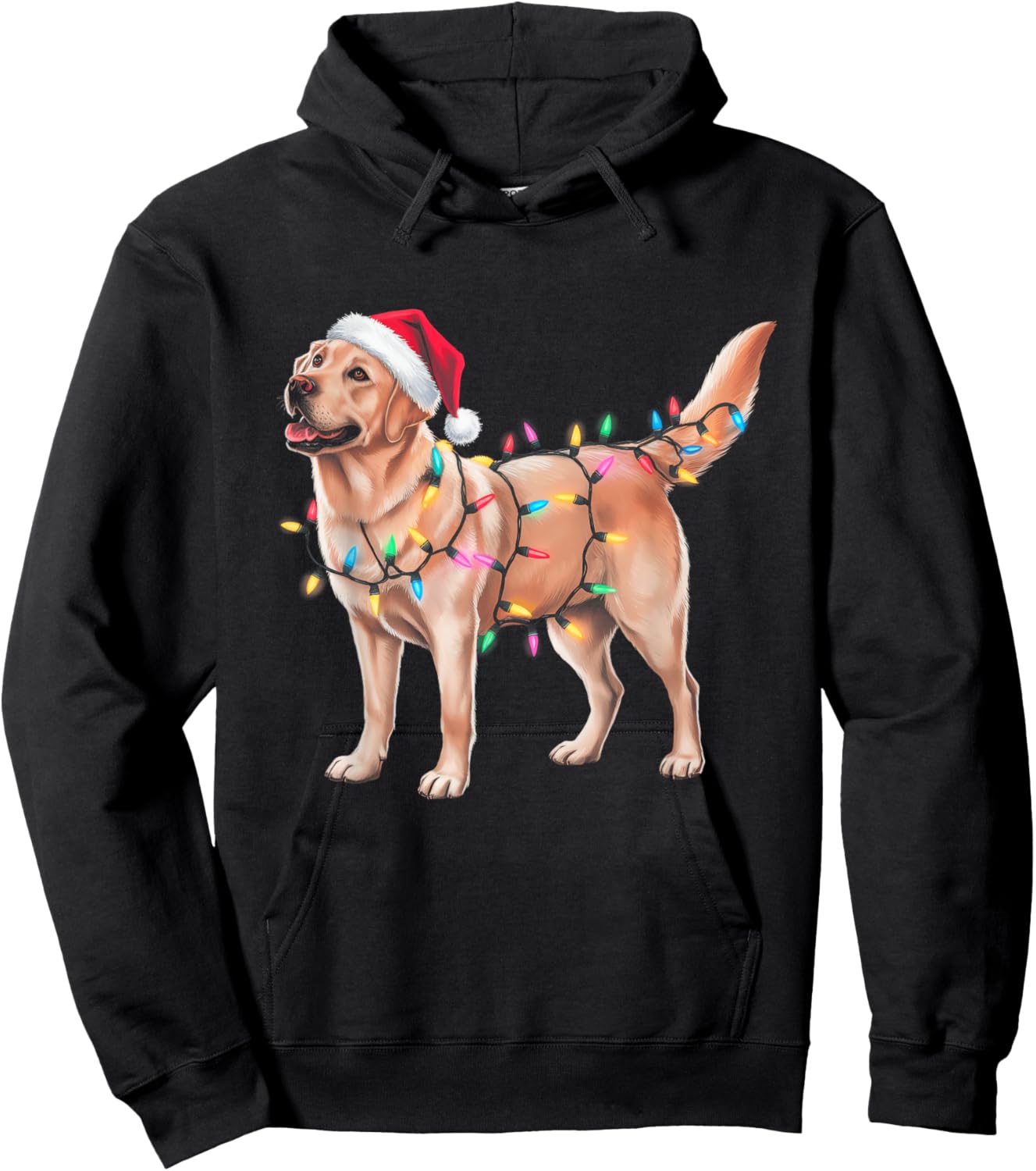 Funny Christmas Lights Dog Lover Santa Labrador Retriever Men Women Kids Hoodie - Hoodie | Black