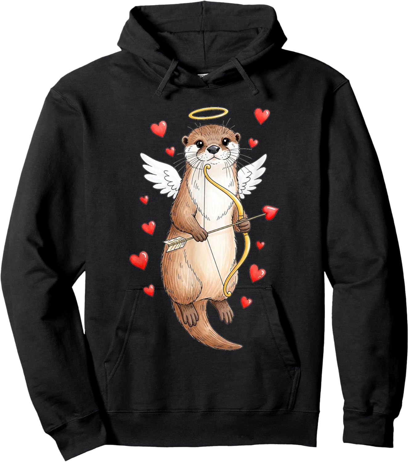 Cupidon Loutre Amour Saint Valentin Mignonne Romantique Hoodie - Hoodie | Black