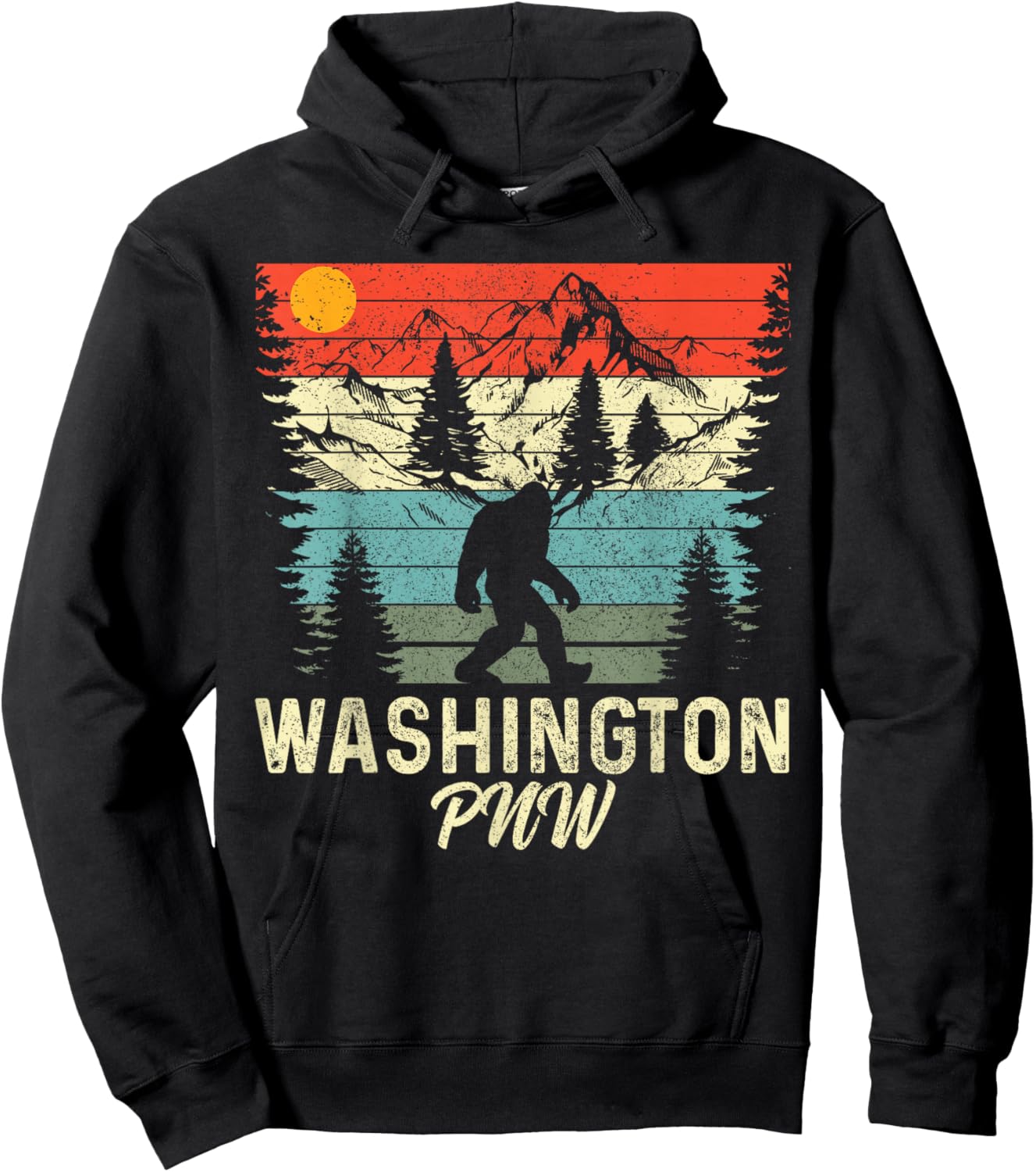 Washington PNW Bigfoot Vintage Pacific Northwest Hoodie - Hoodie | Black