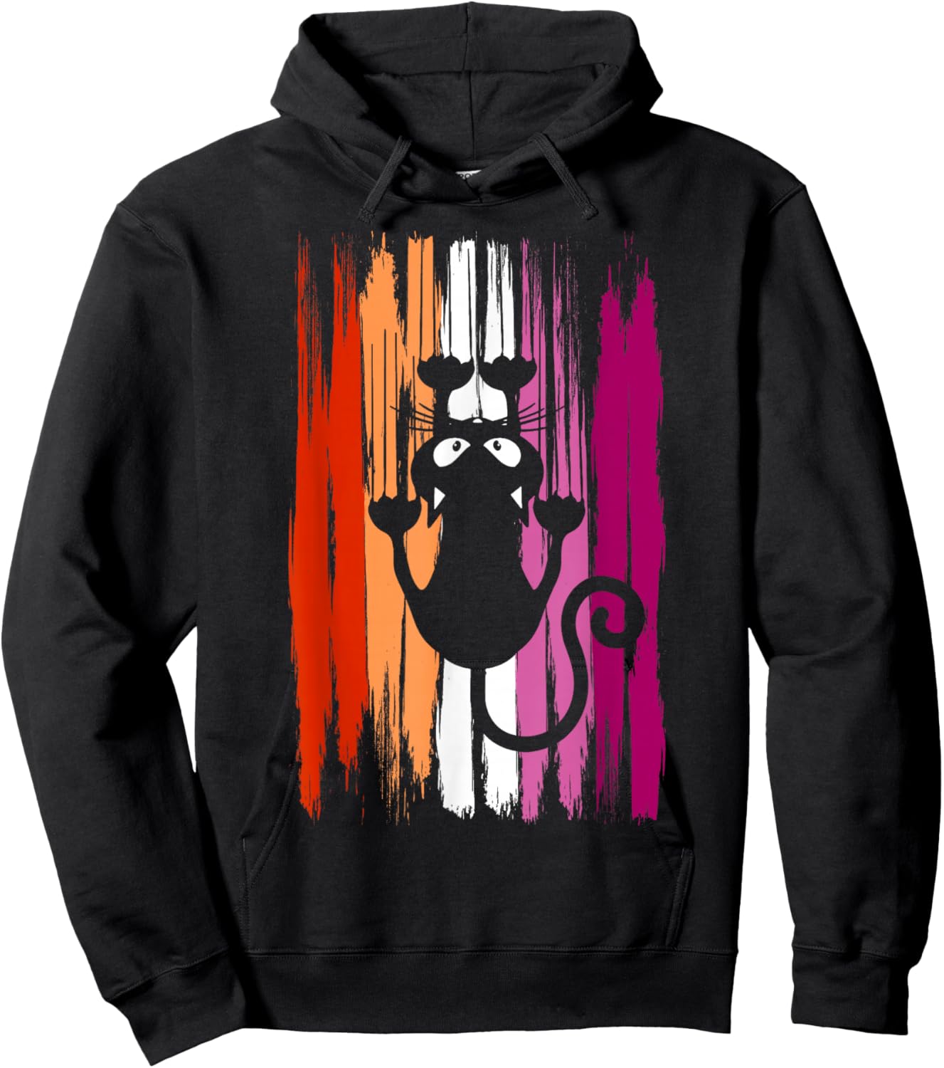 Climbing Cat with Scratches and Lesbian Pride Colors Women Hoodie - Hoodie | Black