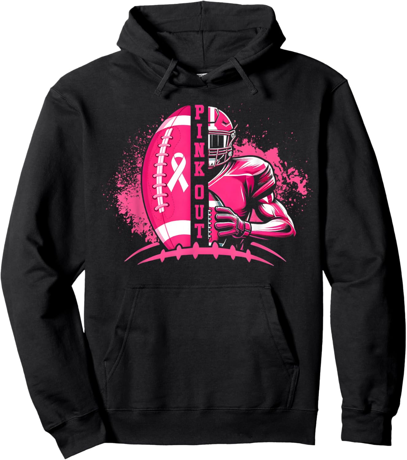 Football Pink Out Team Breast Cancer Awareness Month Hoodie - Hoodie | Black