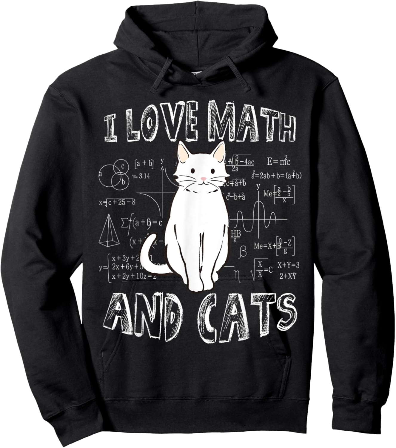 I Love Math And Cats Cute Funny Pet Lover Teacher Student Hoodie - Hoodie | Black