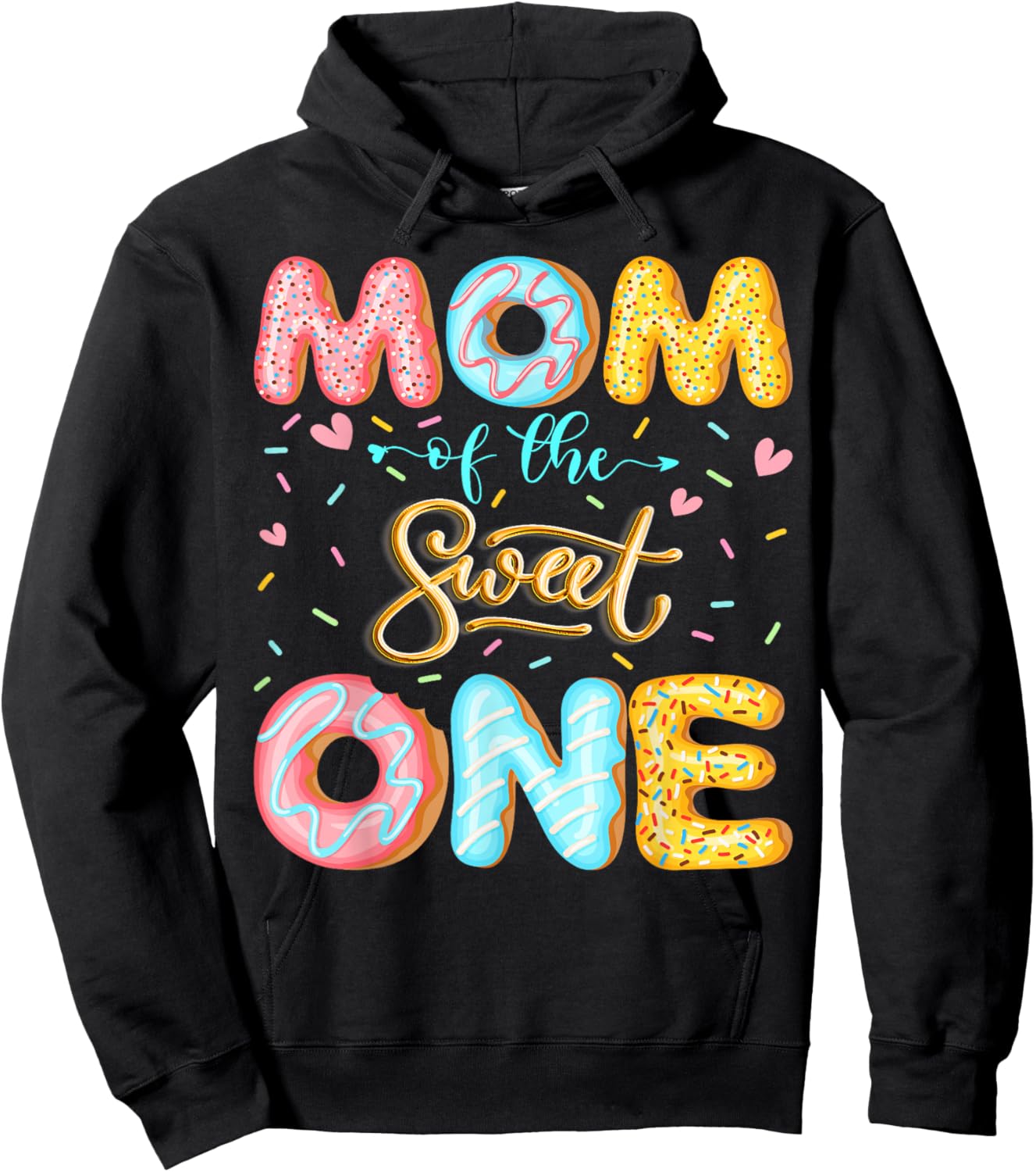 Mom of The Sweet One 1st Birthday Girl Donut Lover Hoodie - Hoodie | Black