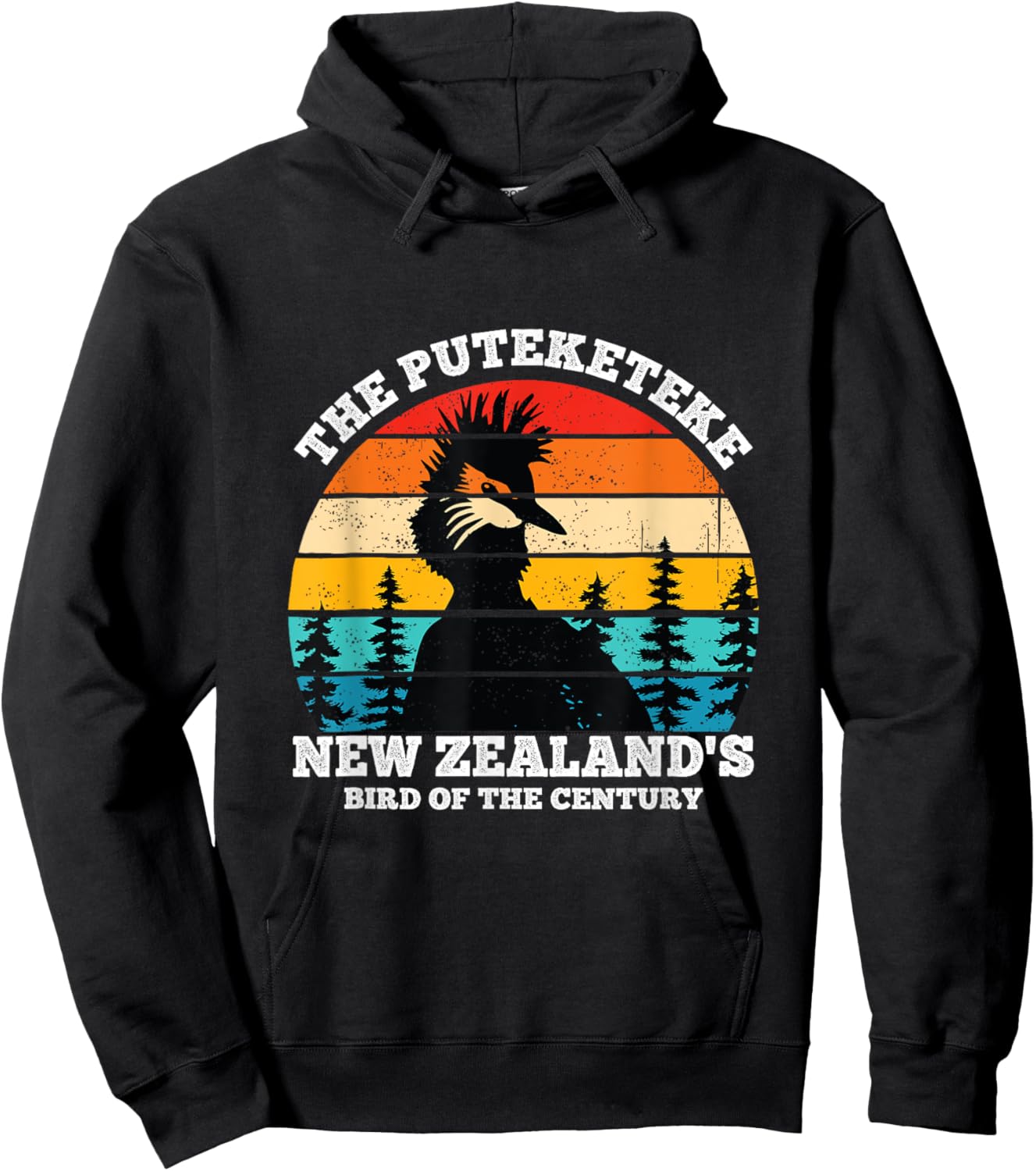 Retro Puteketeke New Zealand's Bird Of The Century Wildlife Hoodie - Hoodie | Black