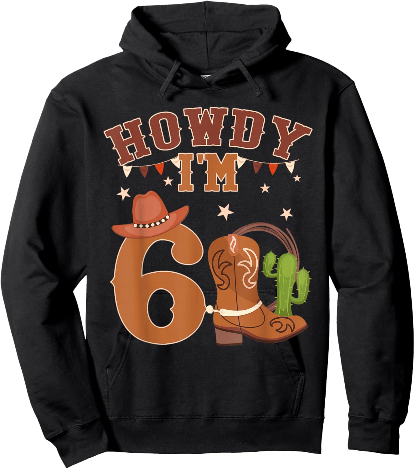 Howdy I'm 6 Year Old Birthday Rodeo Cowboy Western 6th Hoodie - Hoodie | Black