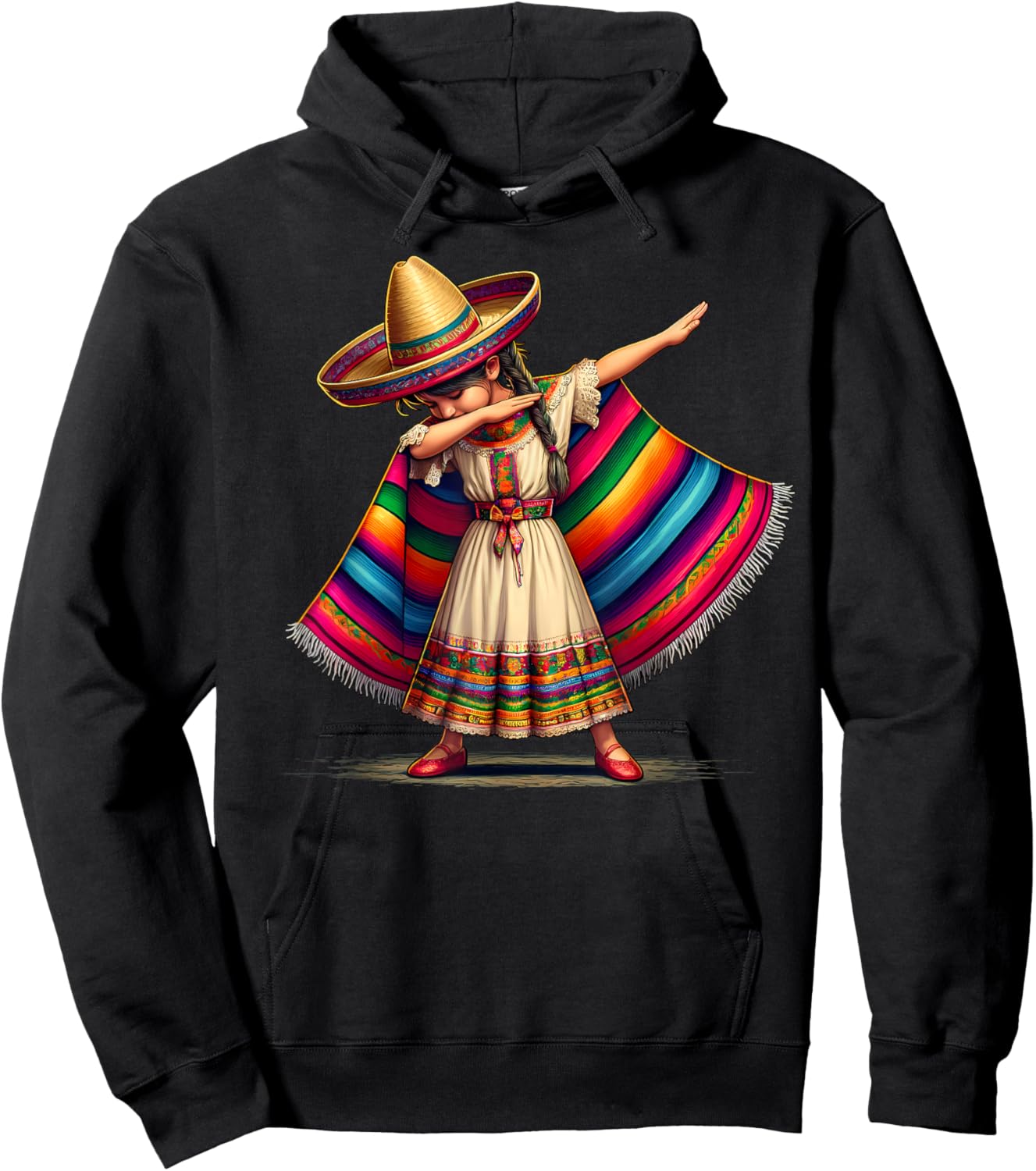 Funny Dabbing Mexican Poncho Sombrero Cinco de Mayo Girl Hoodie - Hoodie | Black