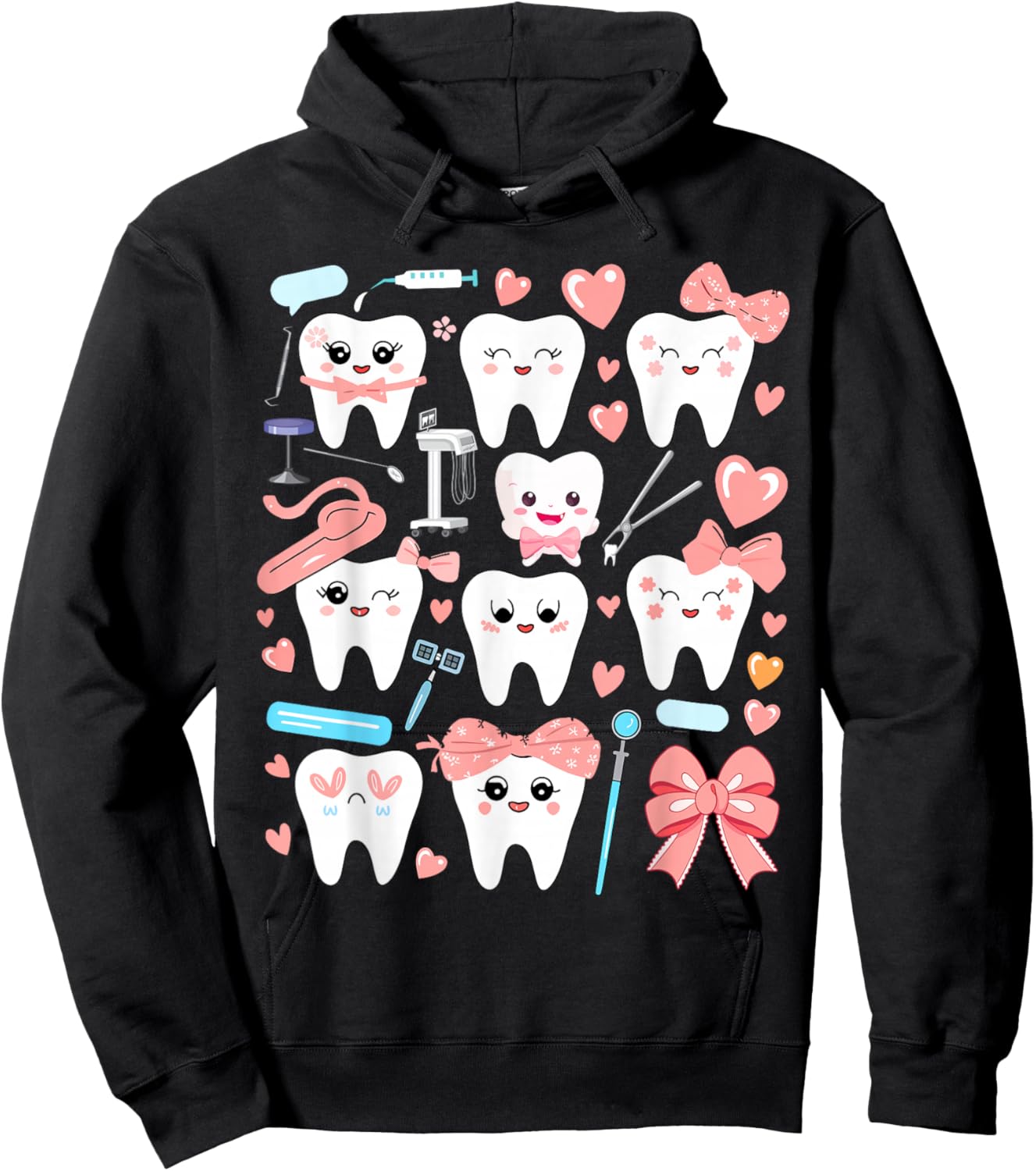 Pink Coquette Bow Cute Teeth Dentist Squad Dental Assistant Hoodie - Hoodie | Black