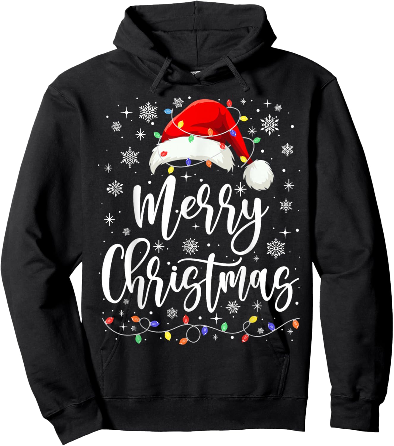 Merry Christmas Lights Red Santa Family Xmas Pajamas Hoodie - Hoodie | Black