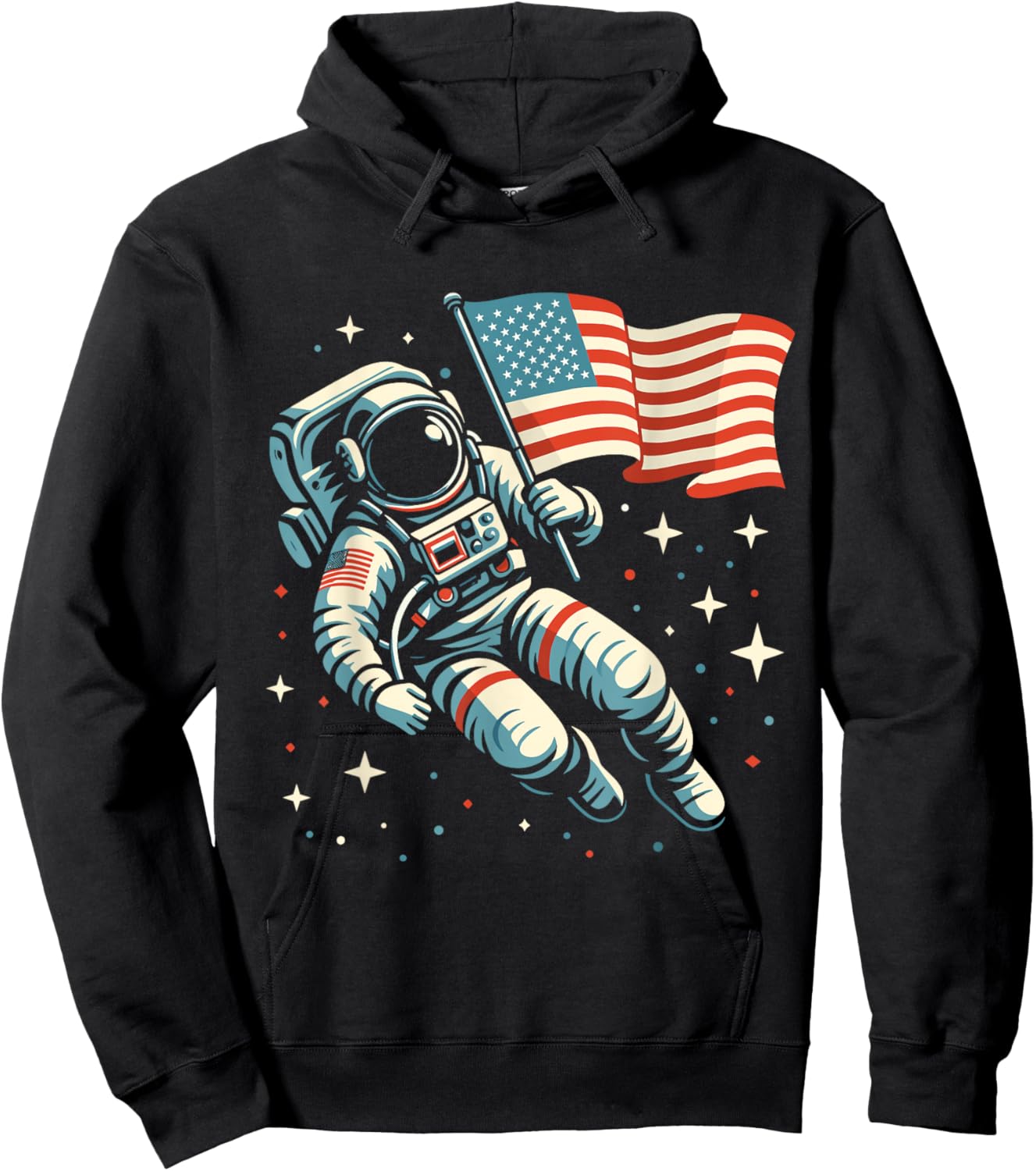Funny 4th Of July Astronaut USA Patriotic American Flag Kids Men Hoodie - Hoodie | Black