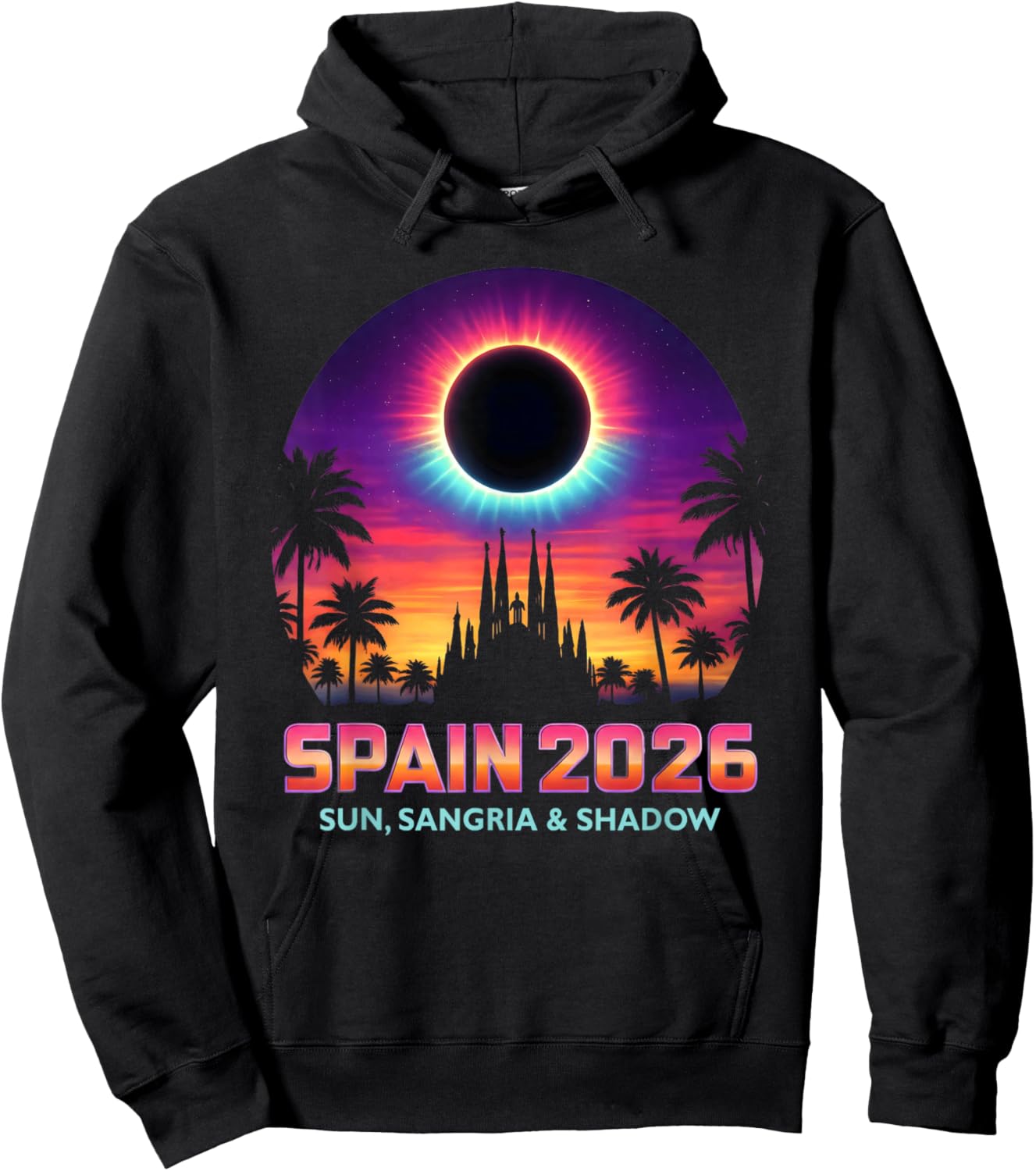 Spain 2026 Total Solar Eclipse Barcelona Summer Vacation Hoodie - Hoodie | Black